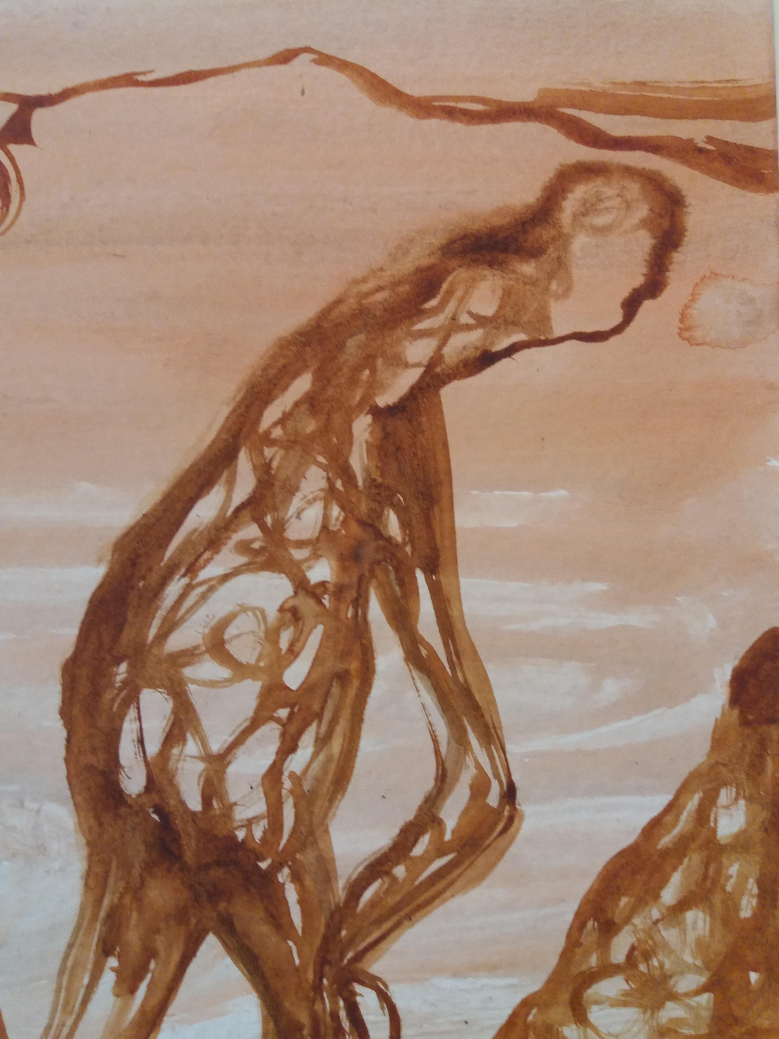 Caldentey   Mallorca pintura original neofigurativa en papel acuarela - Figurative Painting Marrón de Toni CALDENTEY