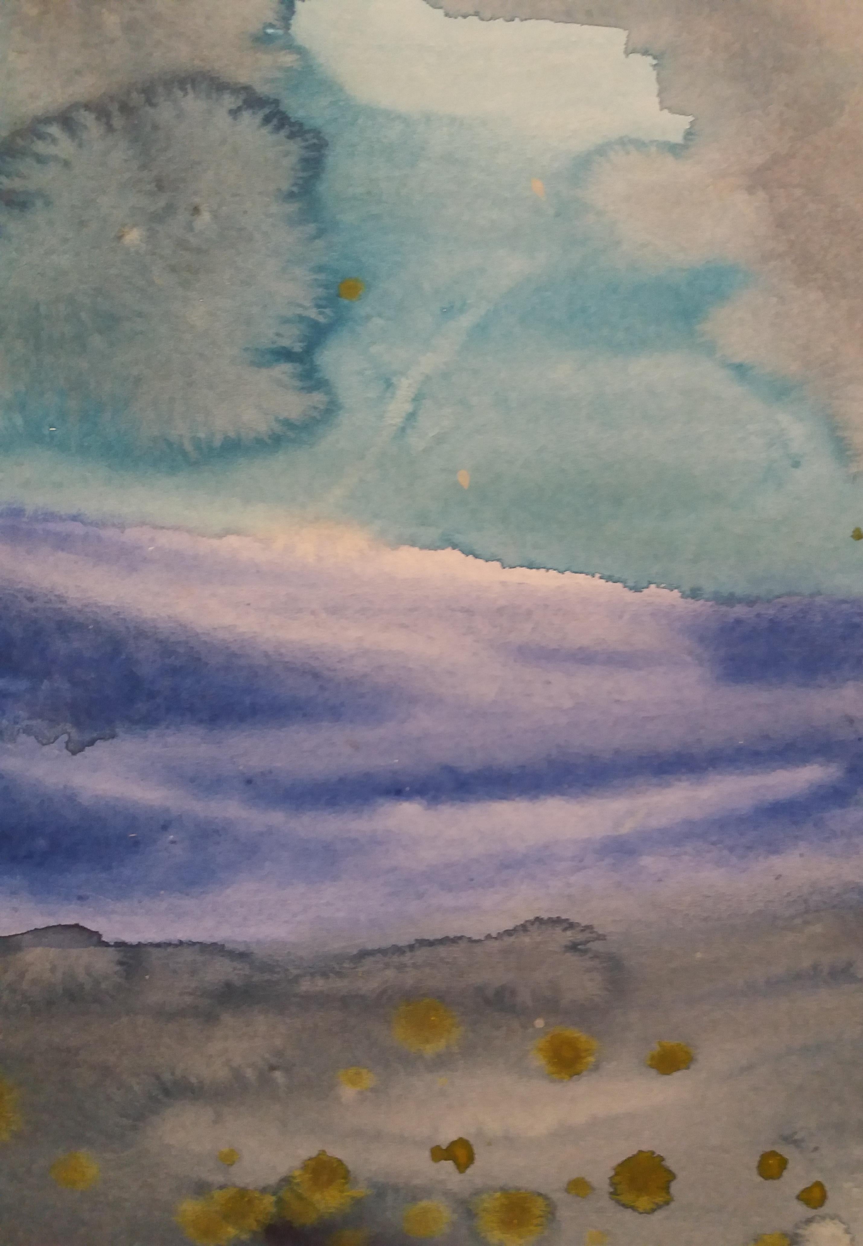 Caldentey    Mallorca pintura original neofigurativa en papel acuarela - Landscape Painting Negro de Toni CALDENTEY