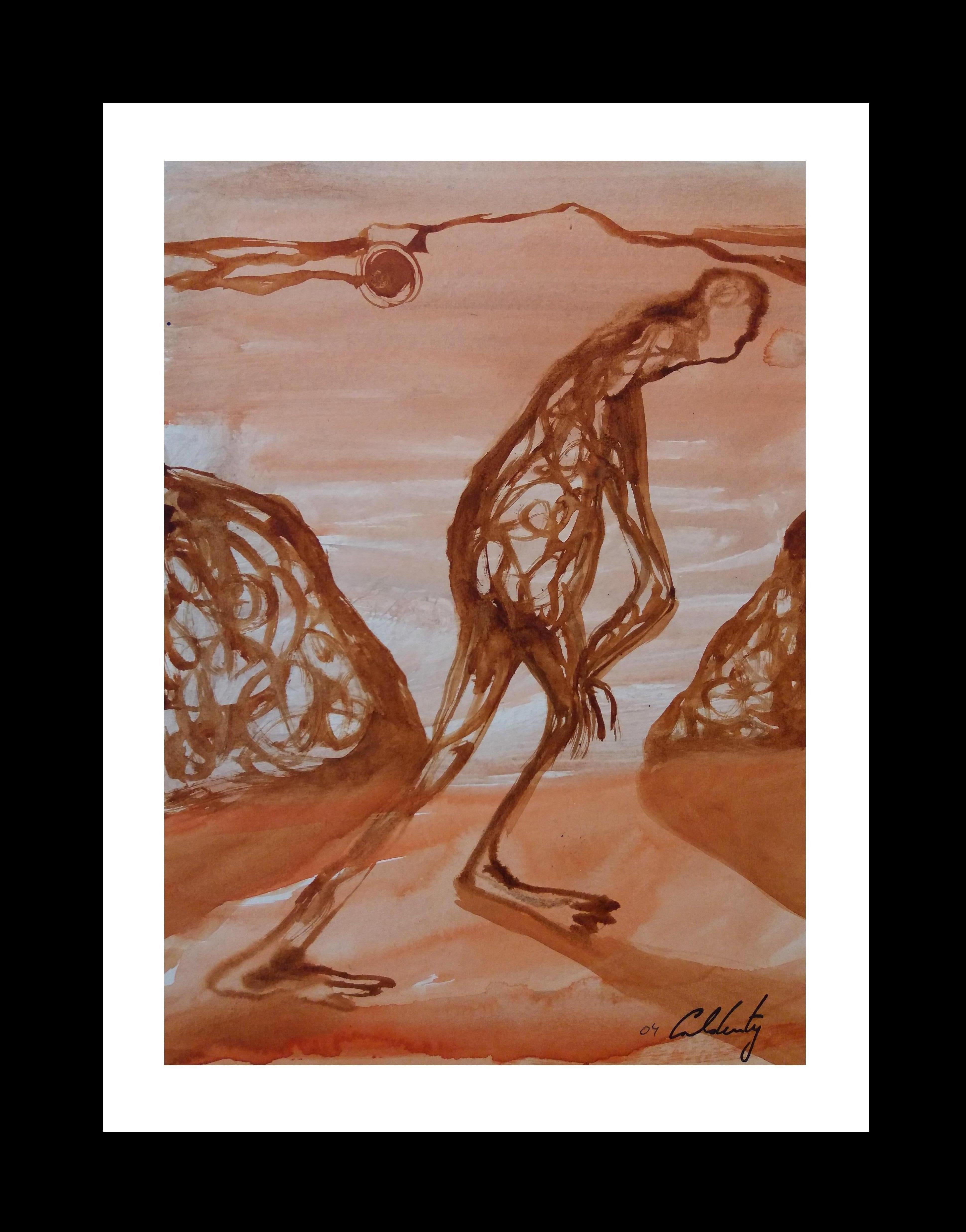 Toni CALDENTEY Figurative Painting - Caldentey   Mallorca original neo figurative watercolor paper painting