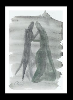 Caldentey   Mallorca original neo figurative watercolor paper painting