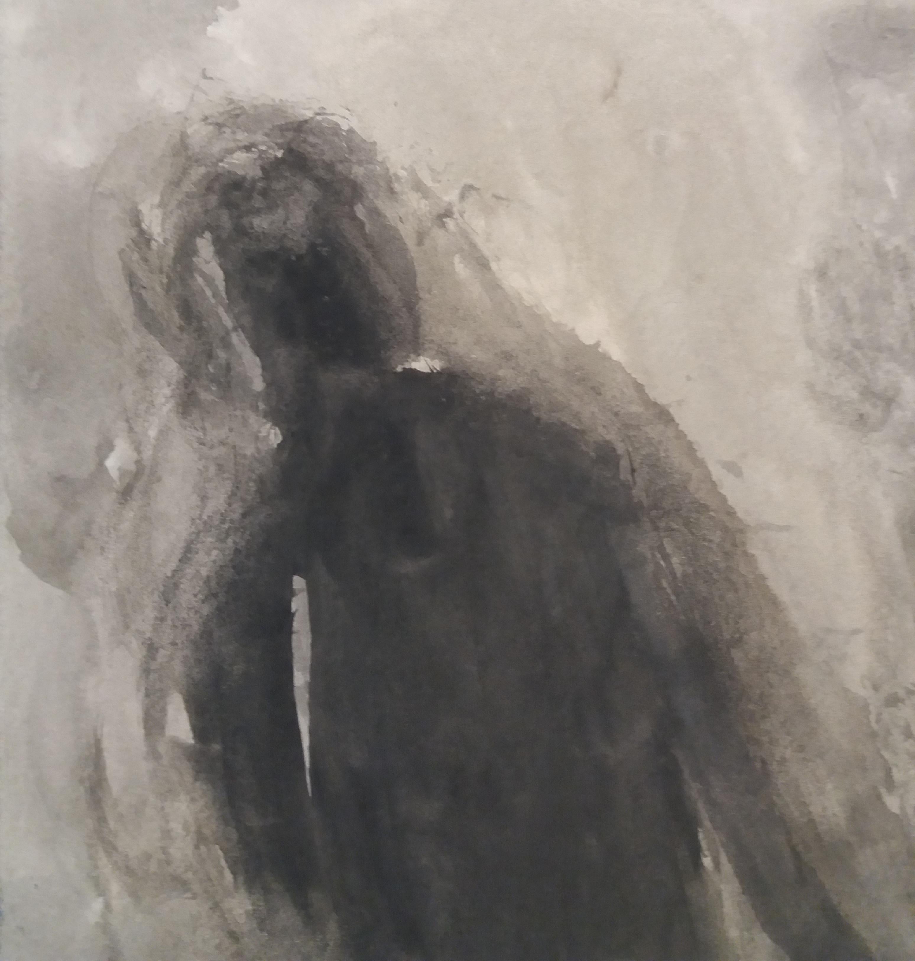 Caldentey  Hombre  Mallorca pintura original neofigurativa en papel acuarela - Figurative Painting Negro de Toni CALDENTEY