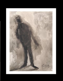 Homme Caldentey  Peinture à l'aquarelle néo- figurative originale de Majorque