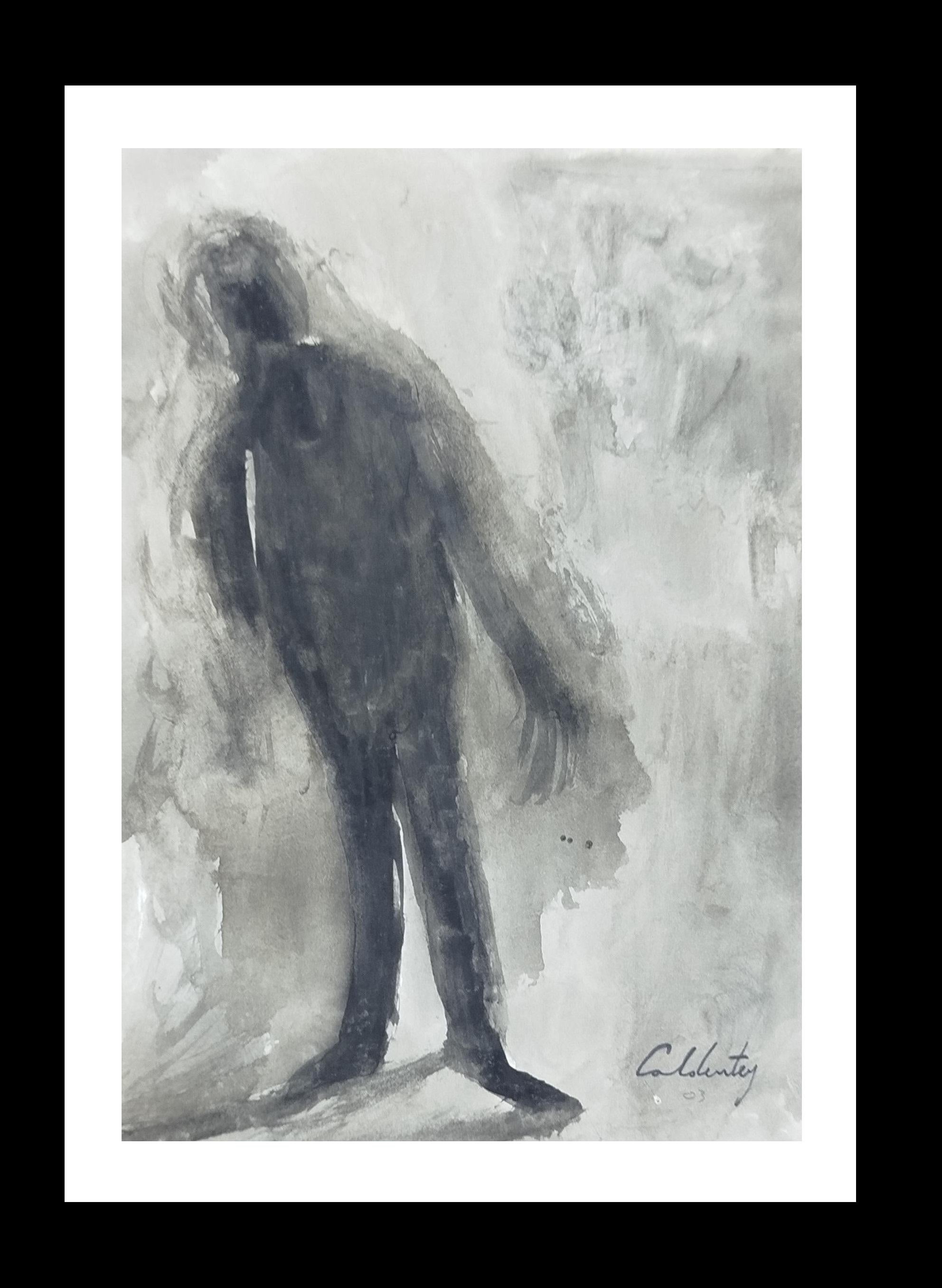 Toni CALDENTEY Figurative Painting - Caldentey  Man  Mallorca original neo figurative watercolor paper painting