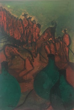 Caldentey  Mexico II Green Vertical   neo-expressionist acrylic painting