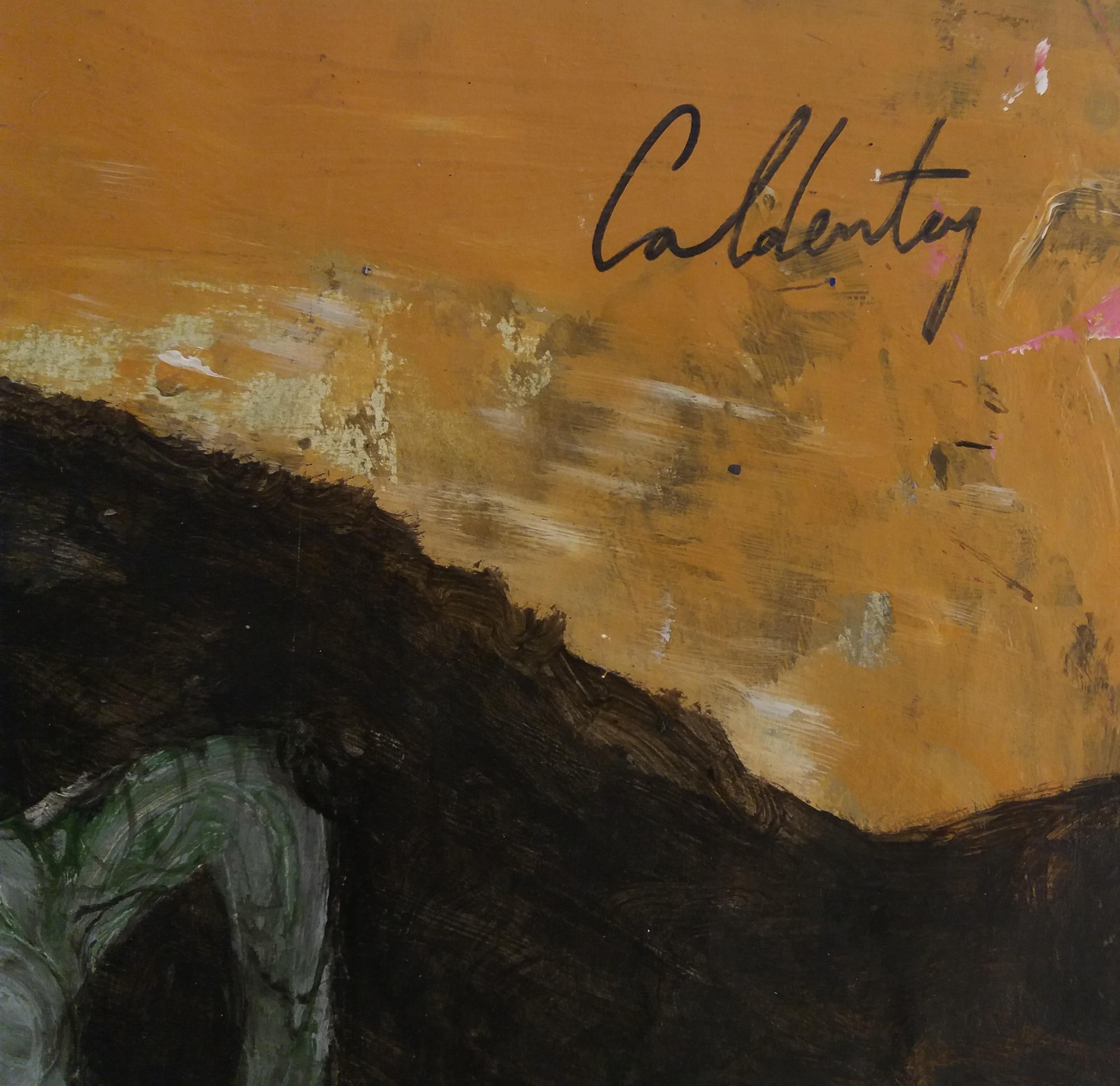 Caldentey serie Mallorca pintura original neofigurativa en papel acrílico - Abstract Painting Negro de Toni CALDENTEY