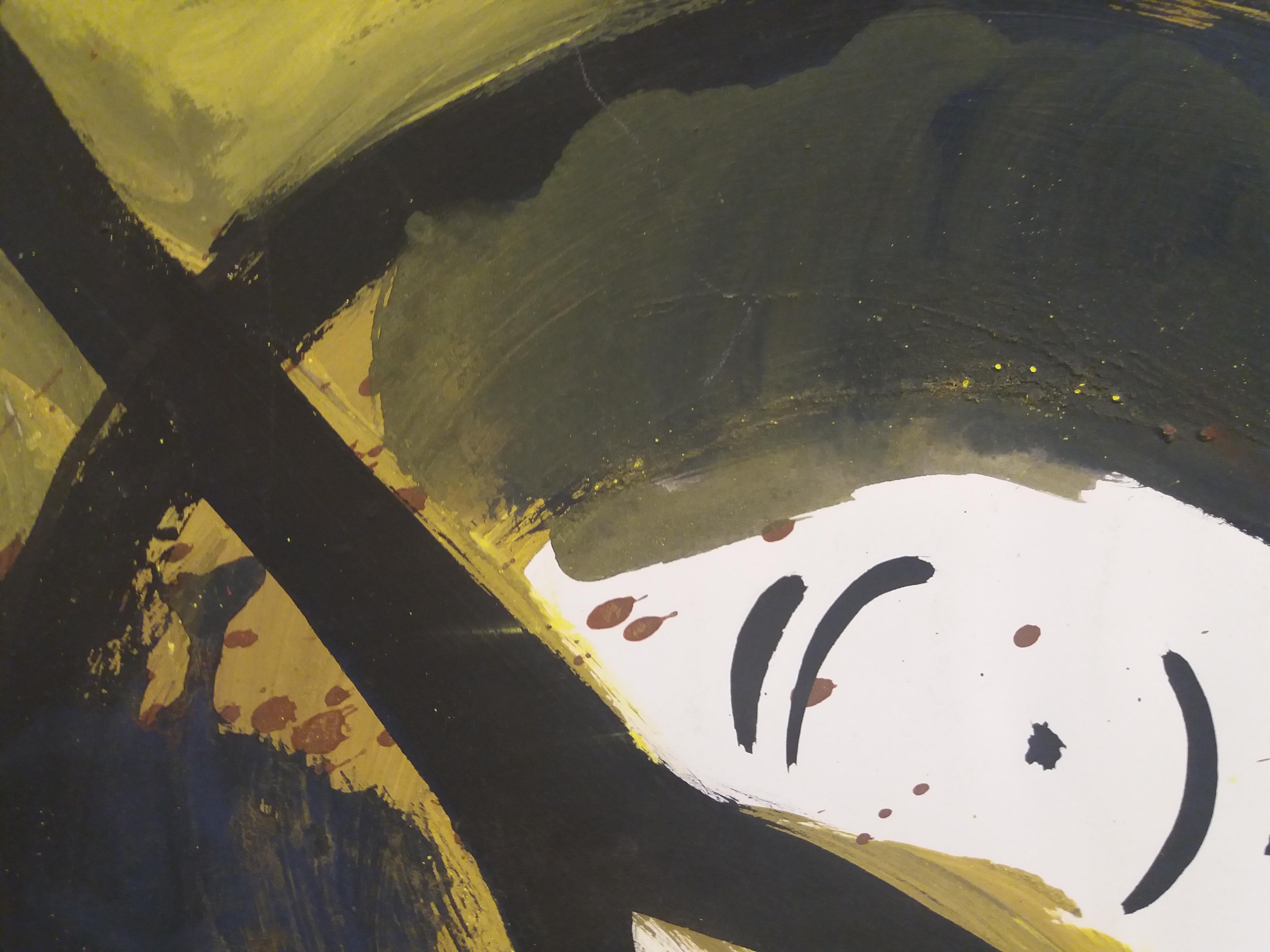 Caldentey   Spoon and Plate original neo figurative acrylic paper - Black Abstract Painting by Toni CALDENTEY