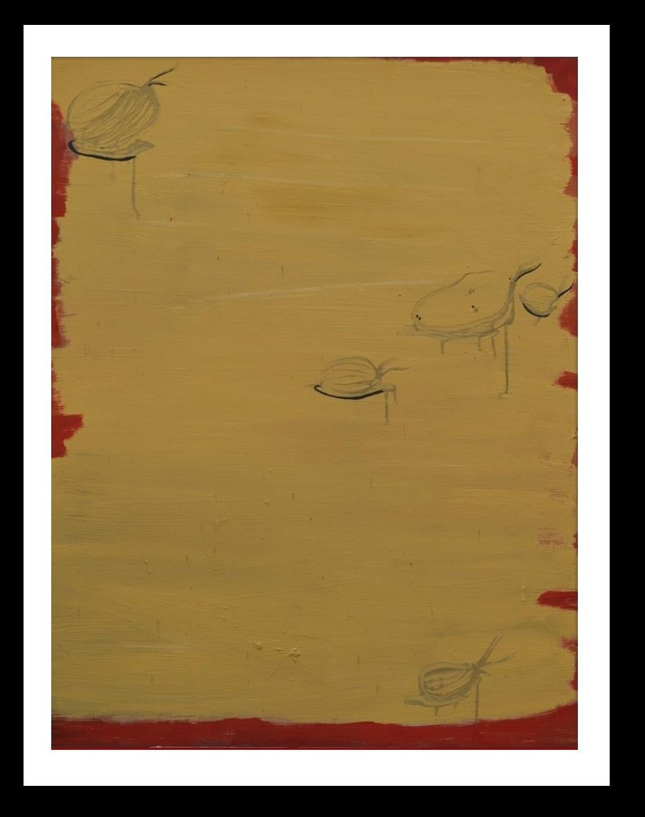 Caldentey  Vertical  Gold and Black  Yellow  original. neo-expressionist - Painting by Toni CALDENTEY