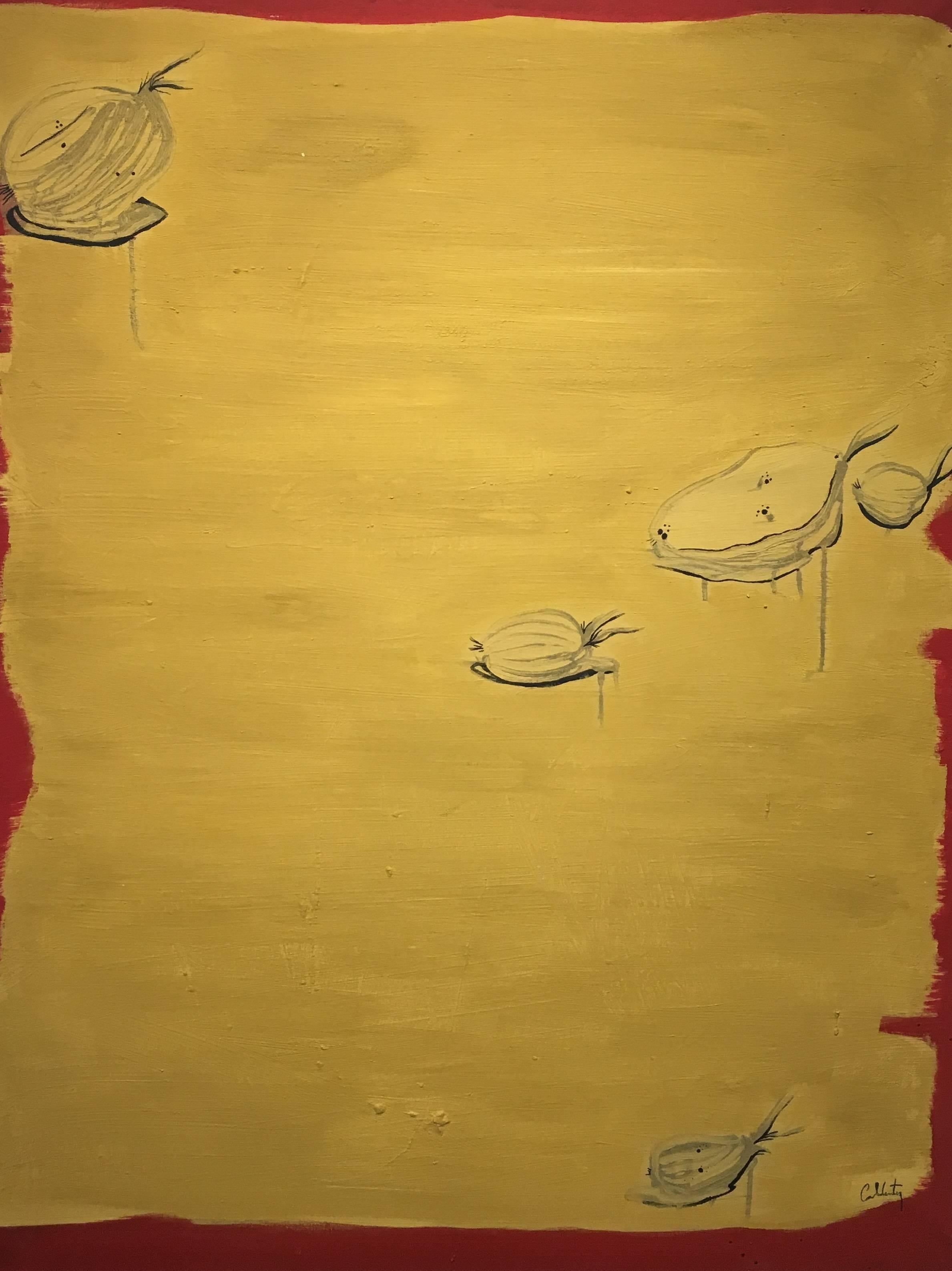 Caldentey  Vertical  Gold and Black  Yellow  original. neo-expressionist - Abstract Painting by Toni CALDENTEY