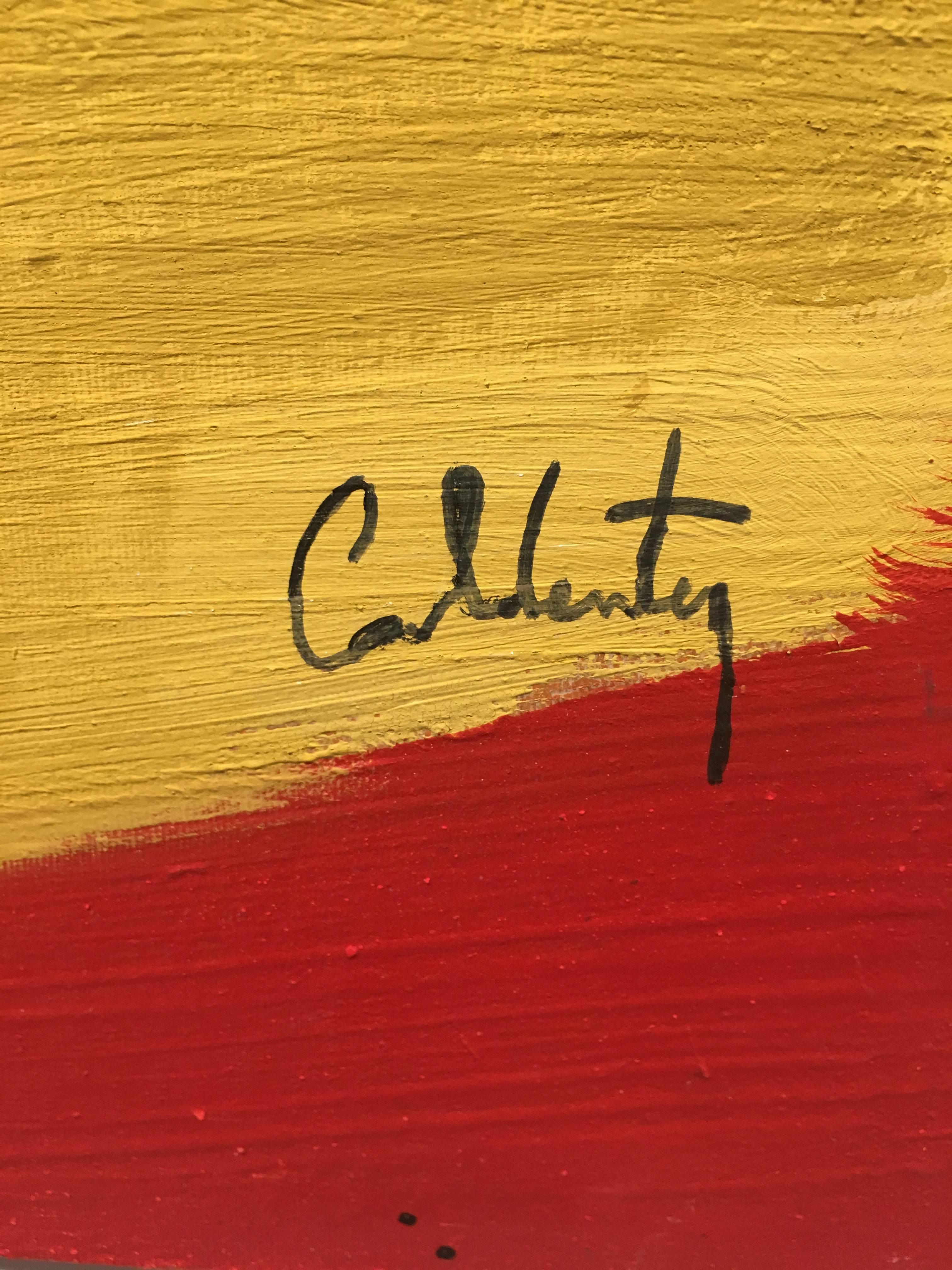Caldentey  Vertical  Gold and Black  Yellow  original. neo-expressionist - Brown Abstract Painting by Toni CALDENTEY
