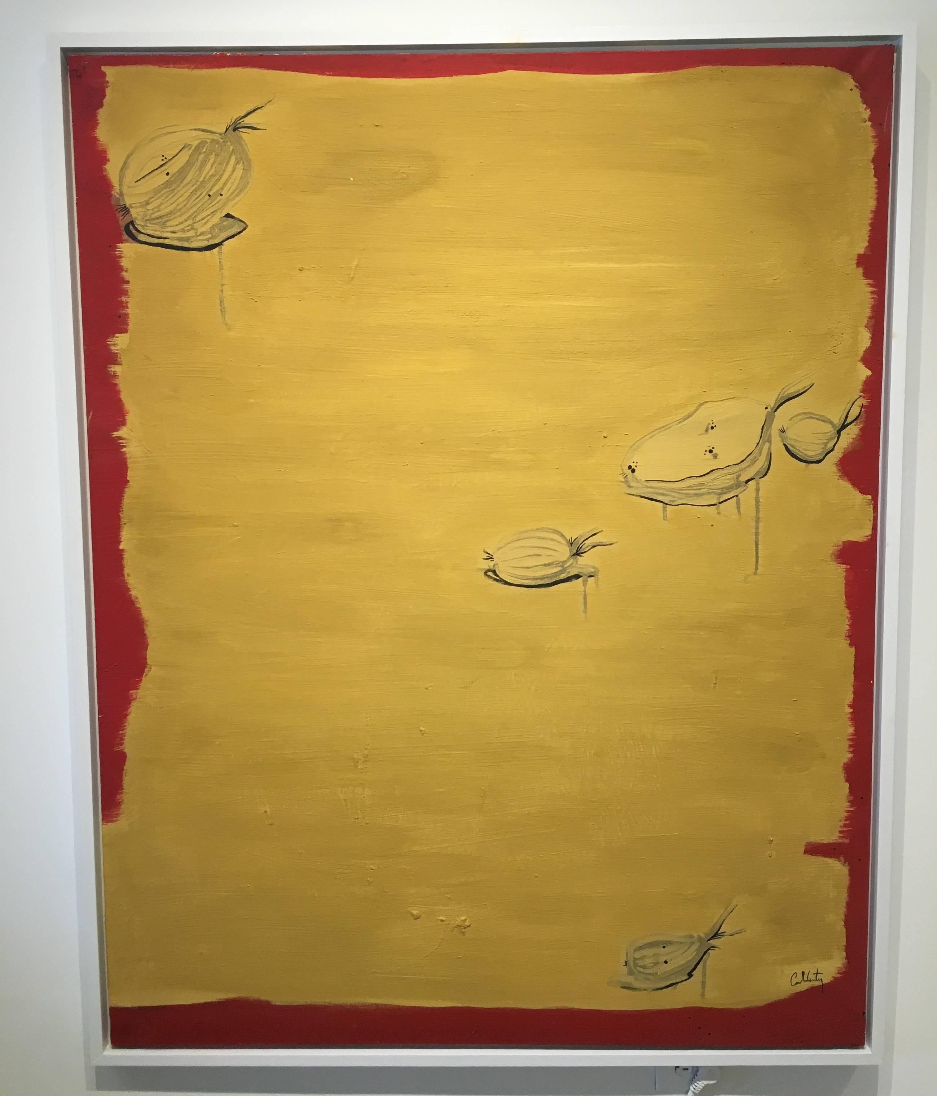 Caldentey  Vertical  Gold and Black  Yellow  original. neo-expressionist For Sale 2