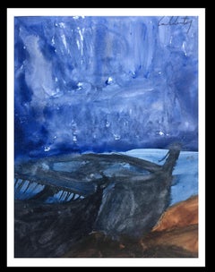 Caldentey  Vertical  Little  Blue  Boat  original neo-expressionist acrylic