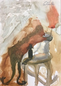 Caldentey  Vertical   Ocher  Golden  original neo-expressionist acrylic