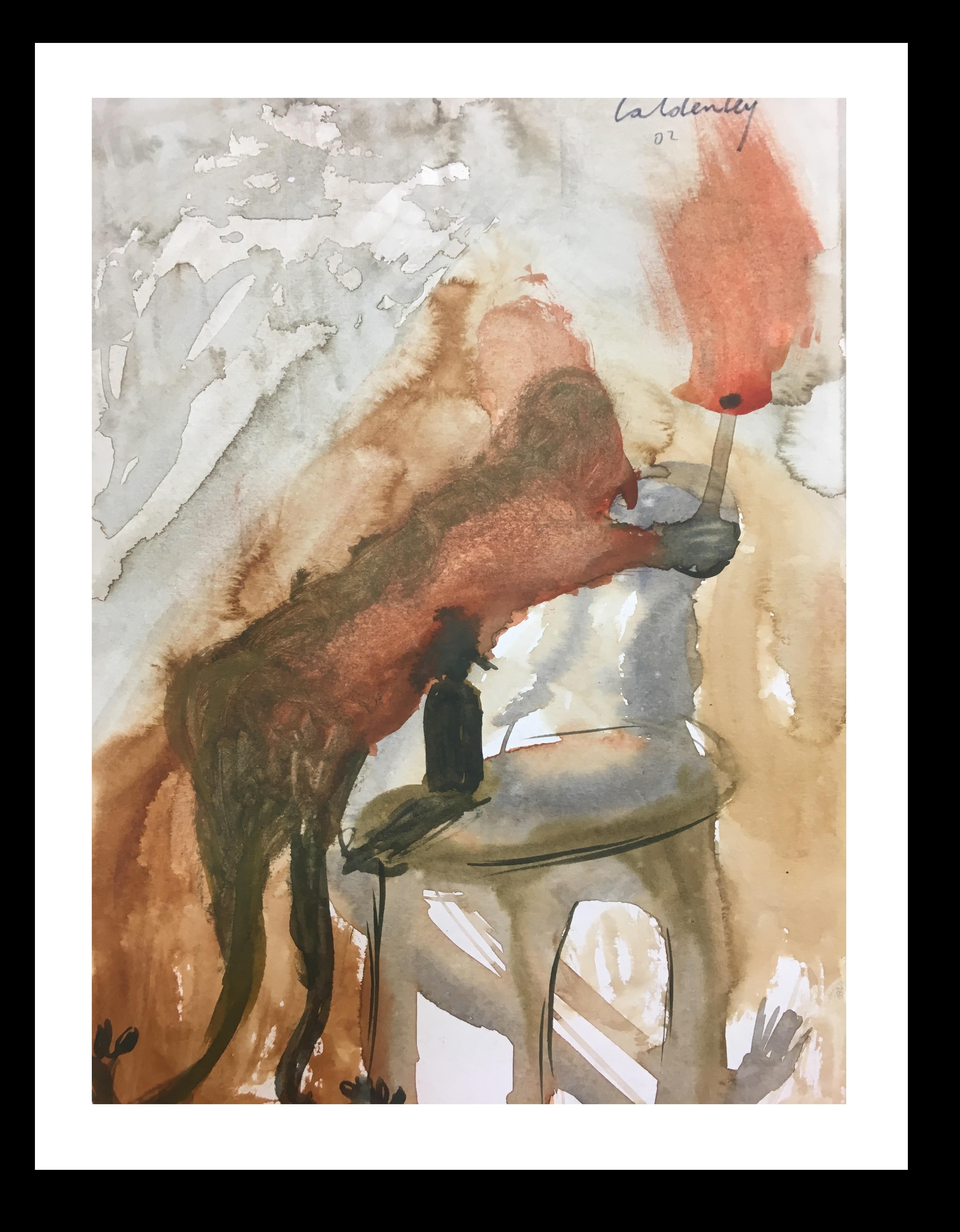 Toni CALDENTEY Abstract Painting - Caldentey  Vertical   Ocher  Golden  original neo-expressionist acrylic 