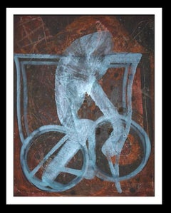 Red Roads Bike - Original Neo-expressionist mixed media acrylic painting