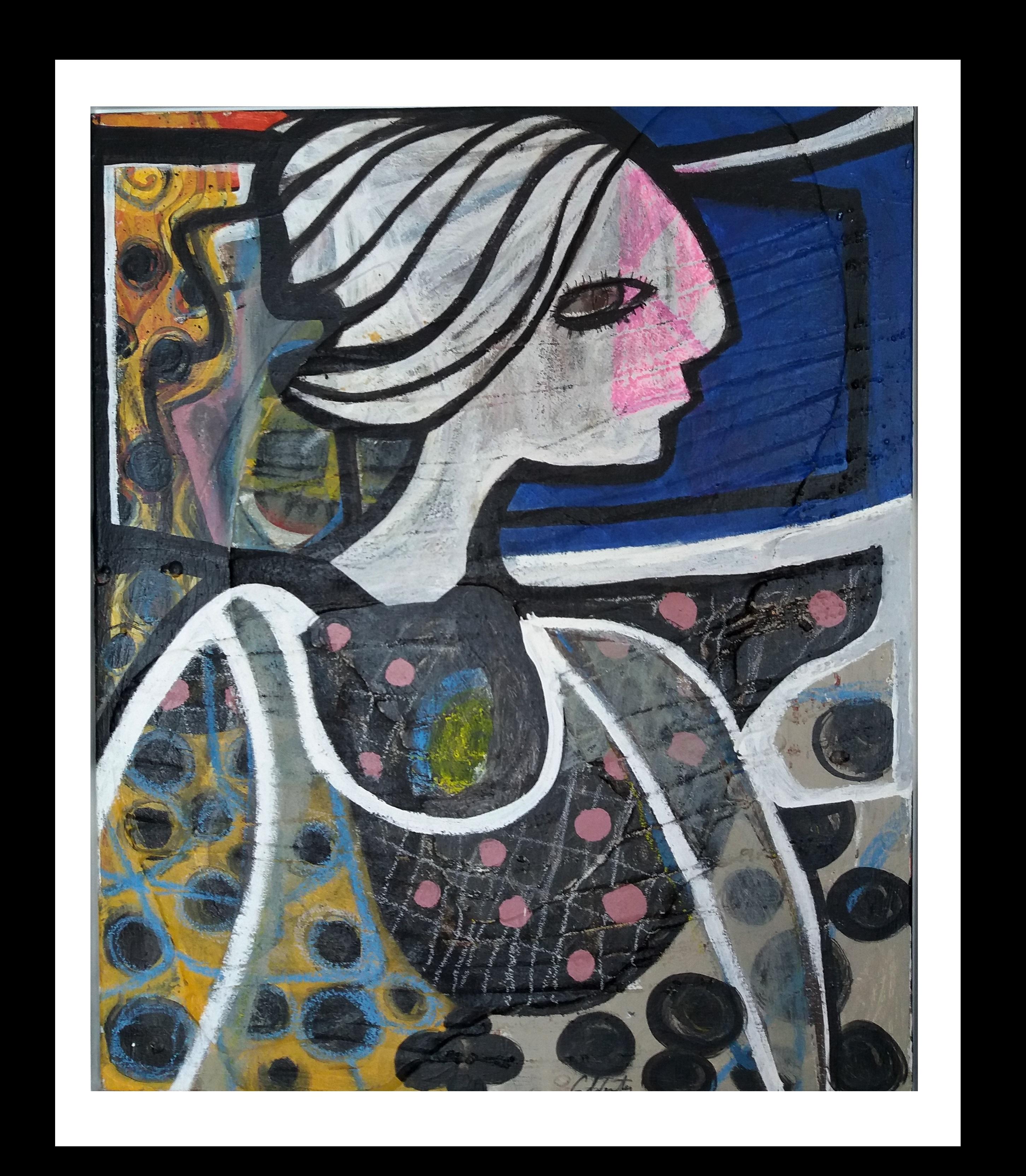 Toni CALDENTEY Still-Life Painting - Woman Lina- Original Neo-expressionist Mixed media painting