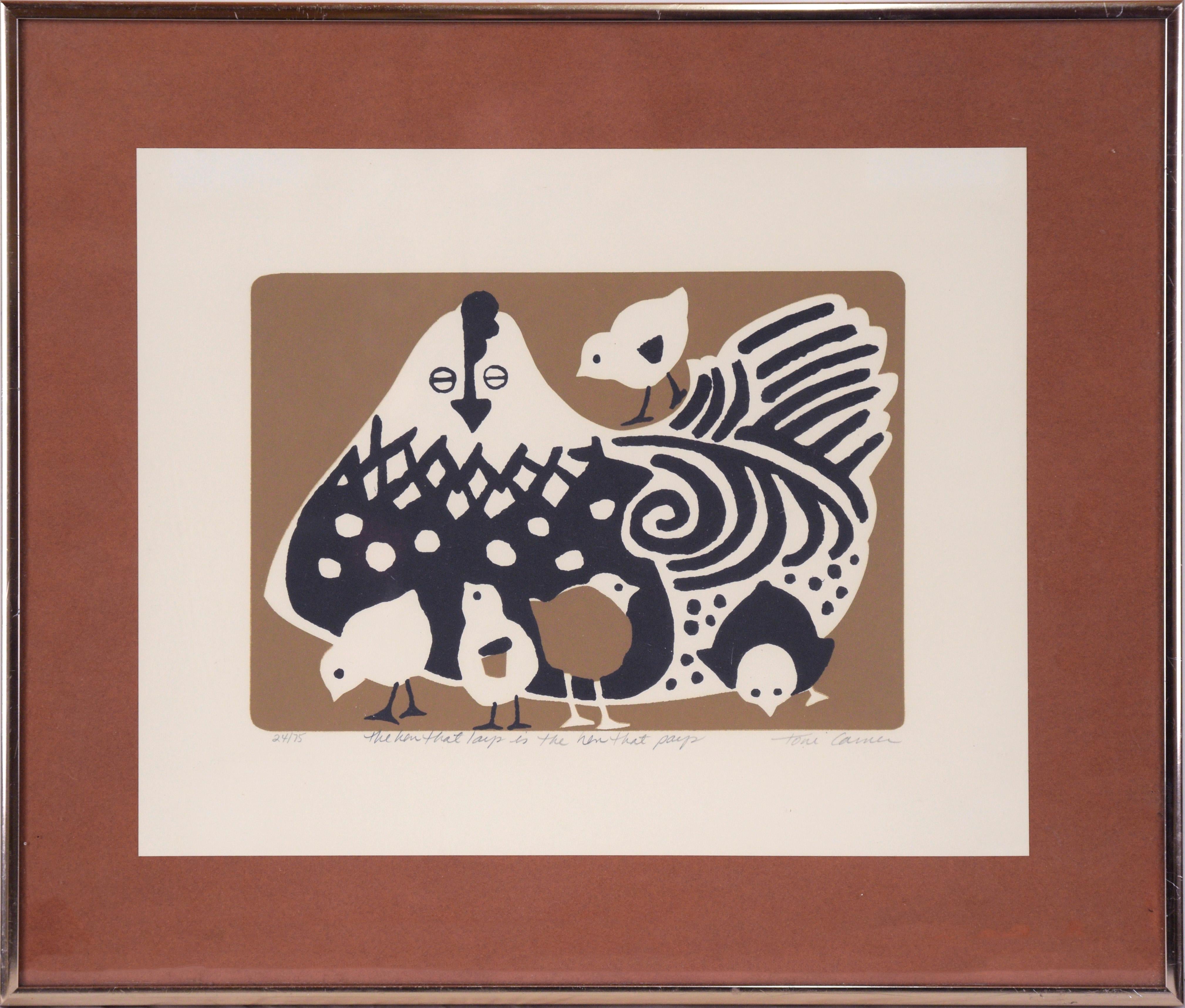 Toni Carner Animal Print – "The hen that lays is the hen that pays" Siebdruck auf Papier