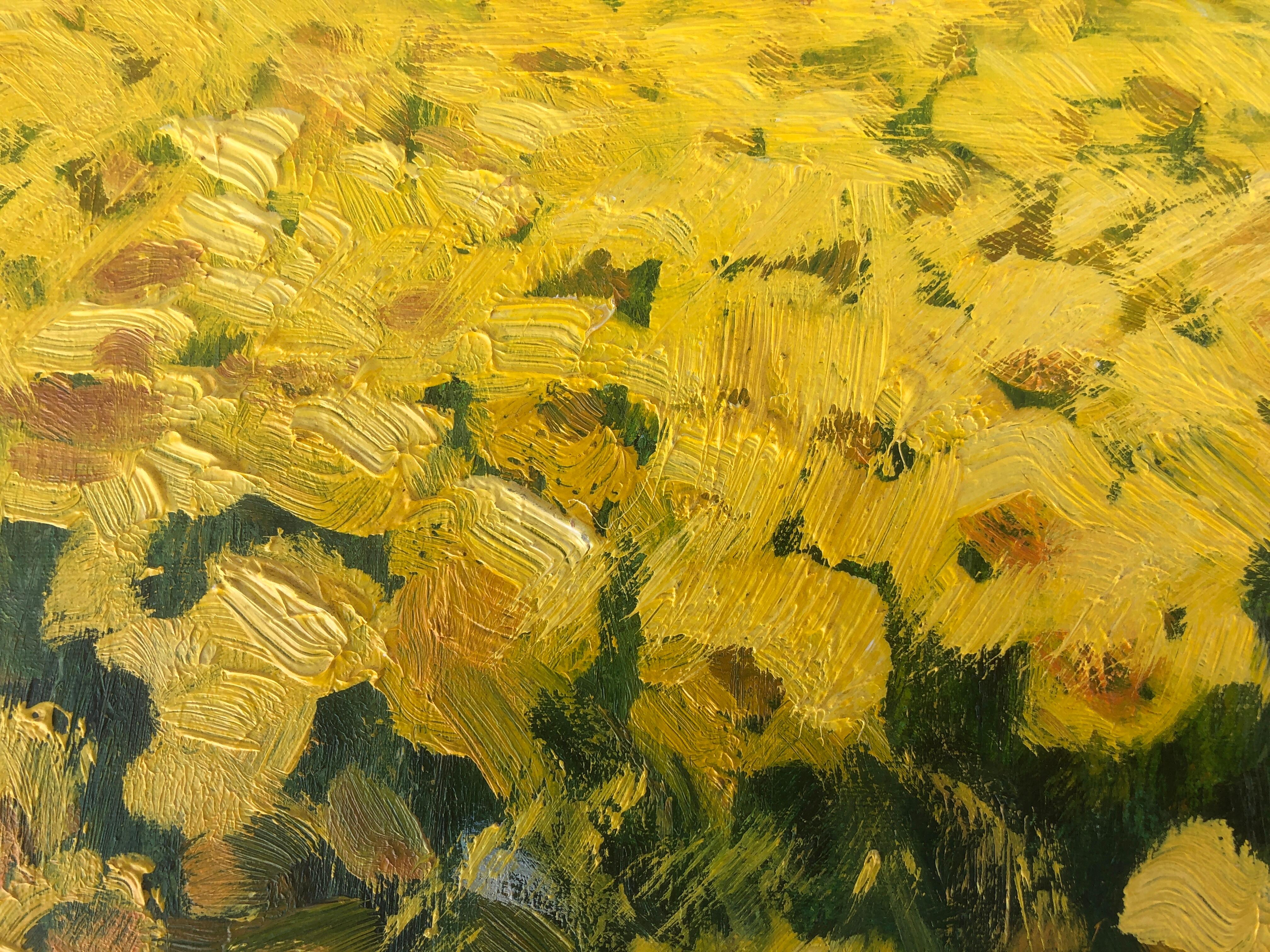 girasoles Castillo del Emporda España óleo sobre lienzo paisaje español - Painting Posimpresionista de Toni Cassany