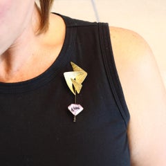 TONI CAVELTI 1965 Brutalist Convertible Pendant Brooch In 18Kt Gold With Kunzite