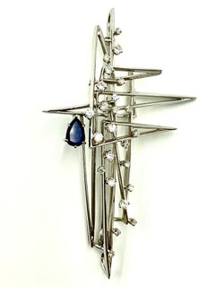 Toni Cavelti Diamond, Sapphire 18k White Gold Yacht Nautical Pendant, Brooch