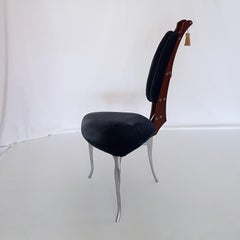 Toni Cordero Italian Morphos Blue Velvet Chair with Aluminium, Mahogany Frame