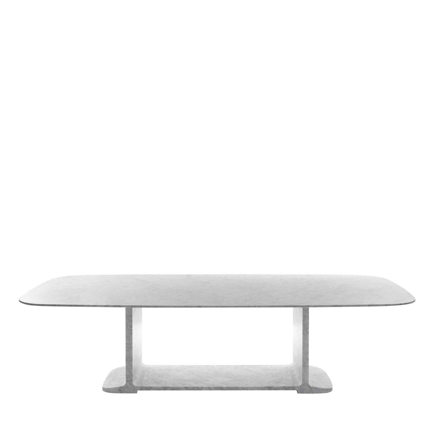 Dining table, soft square, in White Carrara marble, matt polished finish