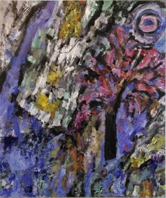 Purple Tree - abstract impressionist, figurative oil on linen, rich bold colors
