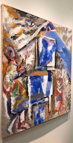 Room of Krajcer with Orange Chair, figurative oil on linen, rich bold colors