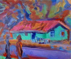 The Green House - figurative oil on linen, rich bold colors, impressionist style