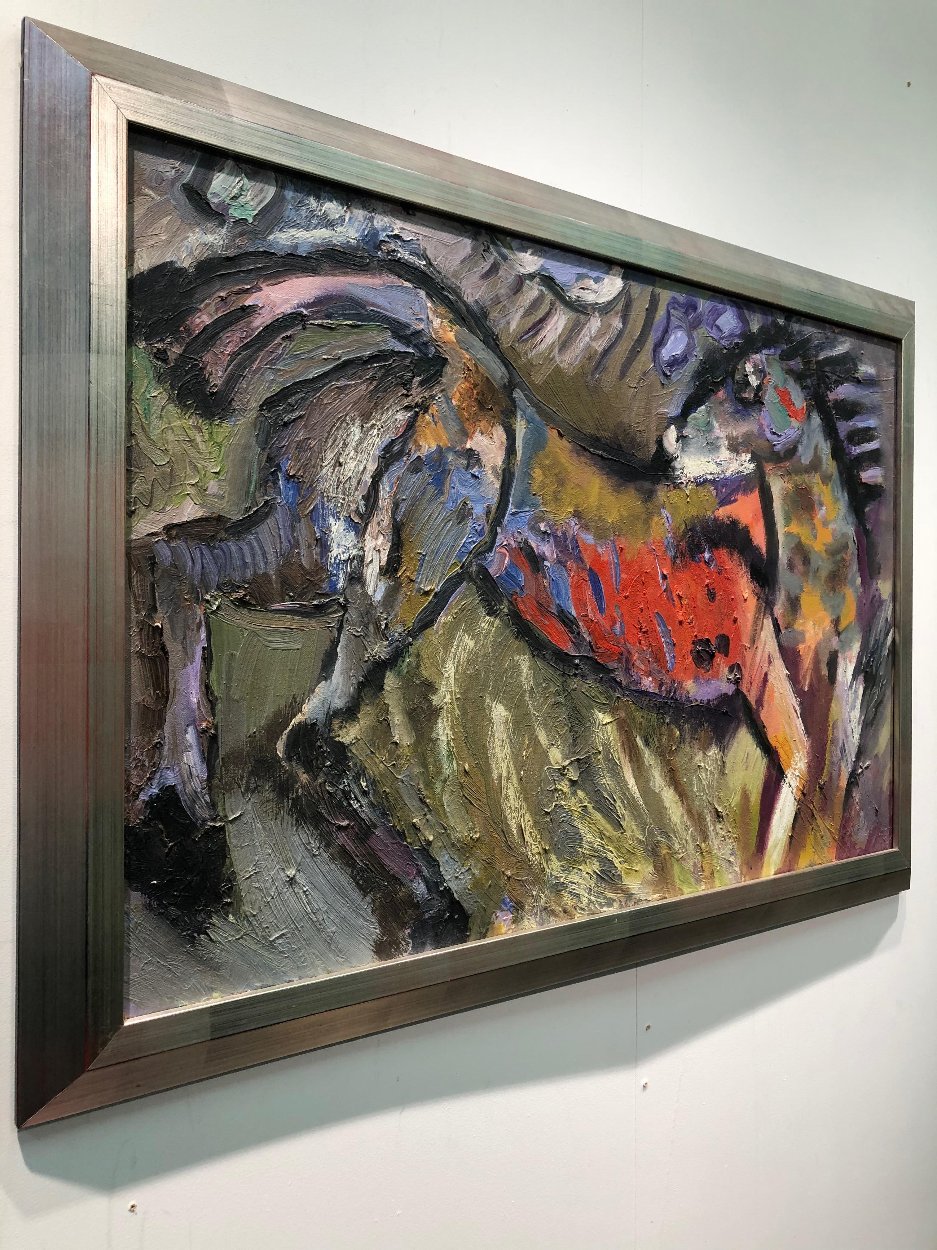 Cheval sauvage, huile abstraite figurative sur lin, couleurs riches et audacieuses - Contemporain Painting par Toni Franovic
