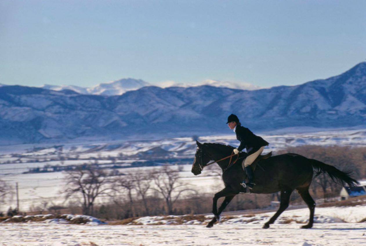 Toni Frissell Color Photograph - A Horse Ride In The Snow 1967 Limited Signature Stamped Edition 