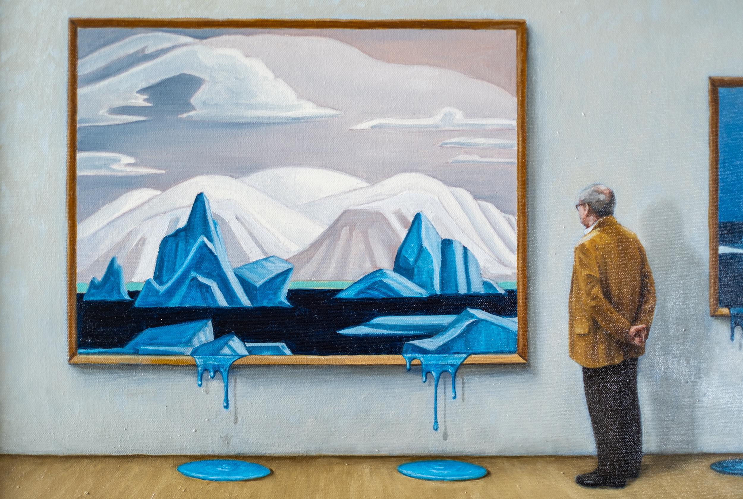 Au musée I - surréaliste, contemporain, figuratif, huile sur toile en vente 1