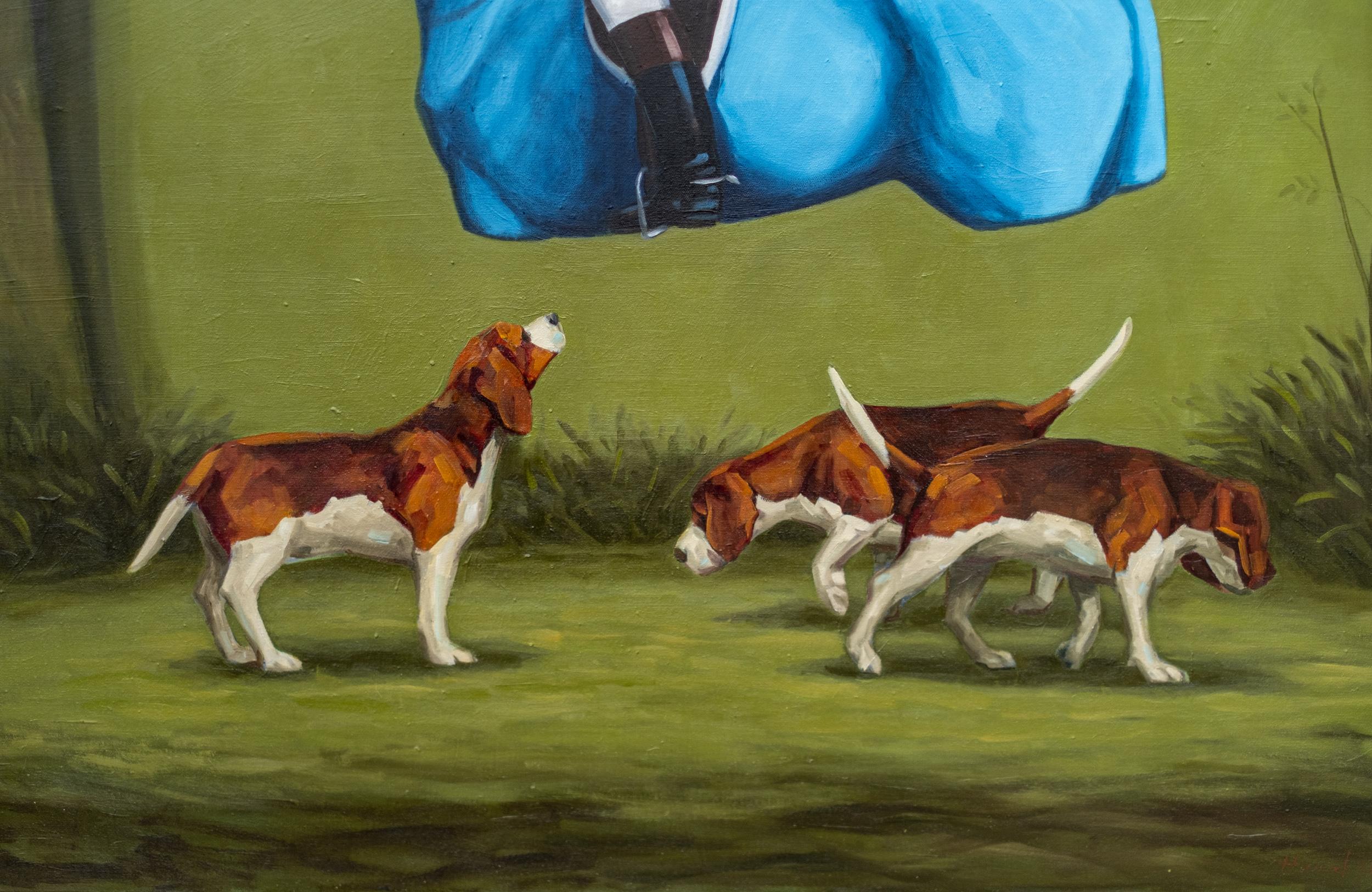 This surrealistic oil painting by Toni Hamel references the English tradition of the fox hunt.

This visually compelling work by Toni Hamel was inspired by the early twentieth-century German Expressionist group, Wassily Kandinsky among them, called