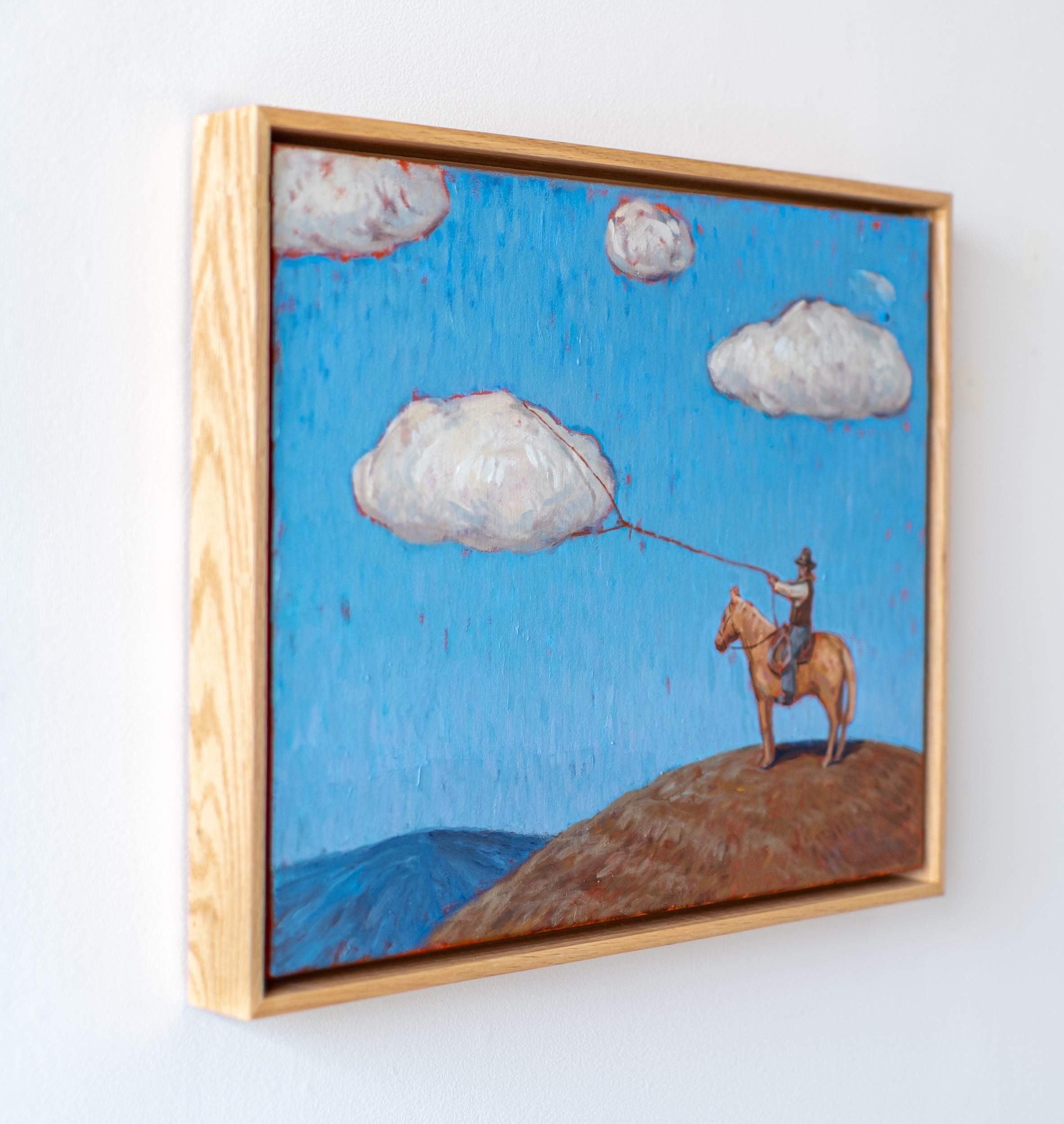 Howdy (The Final Frontier) - surreal, contemporary, figurative, oil on canvas - Blue Still-Life Painting by Toni Hamel