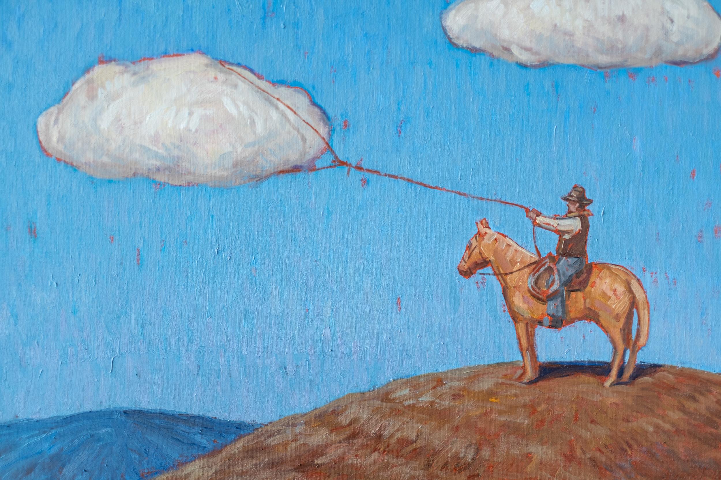 This contemporary painting by Toni Hamel features a surreal image of a cowboy in the West.

The provocative work of Toni Hamel often plays with iconic themes and imagery from popular culture. True to her surrealist influences, in this piece, Hamel