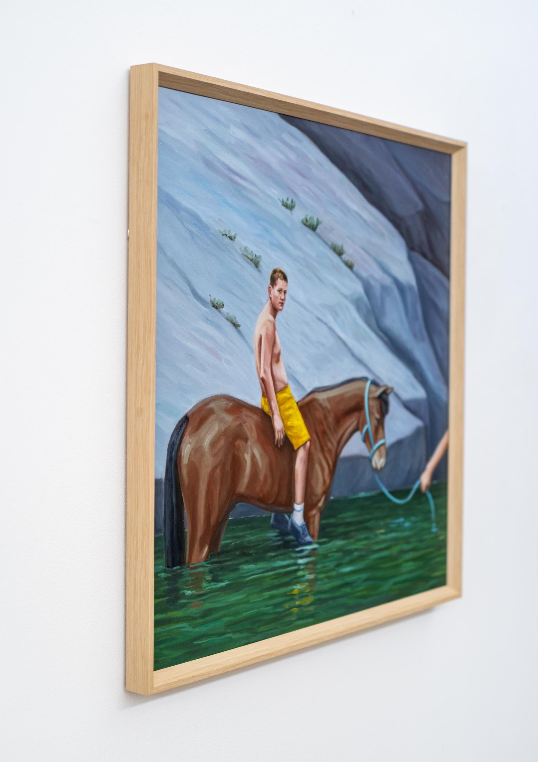 The Crossing - surreal, contemporary, figurative, oil on canvas - Surréalisme Painting par Toni Hamel