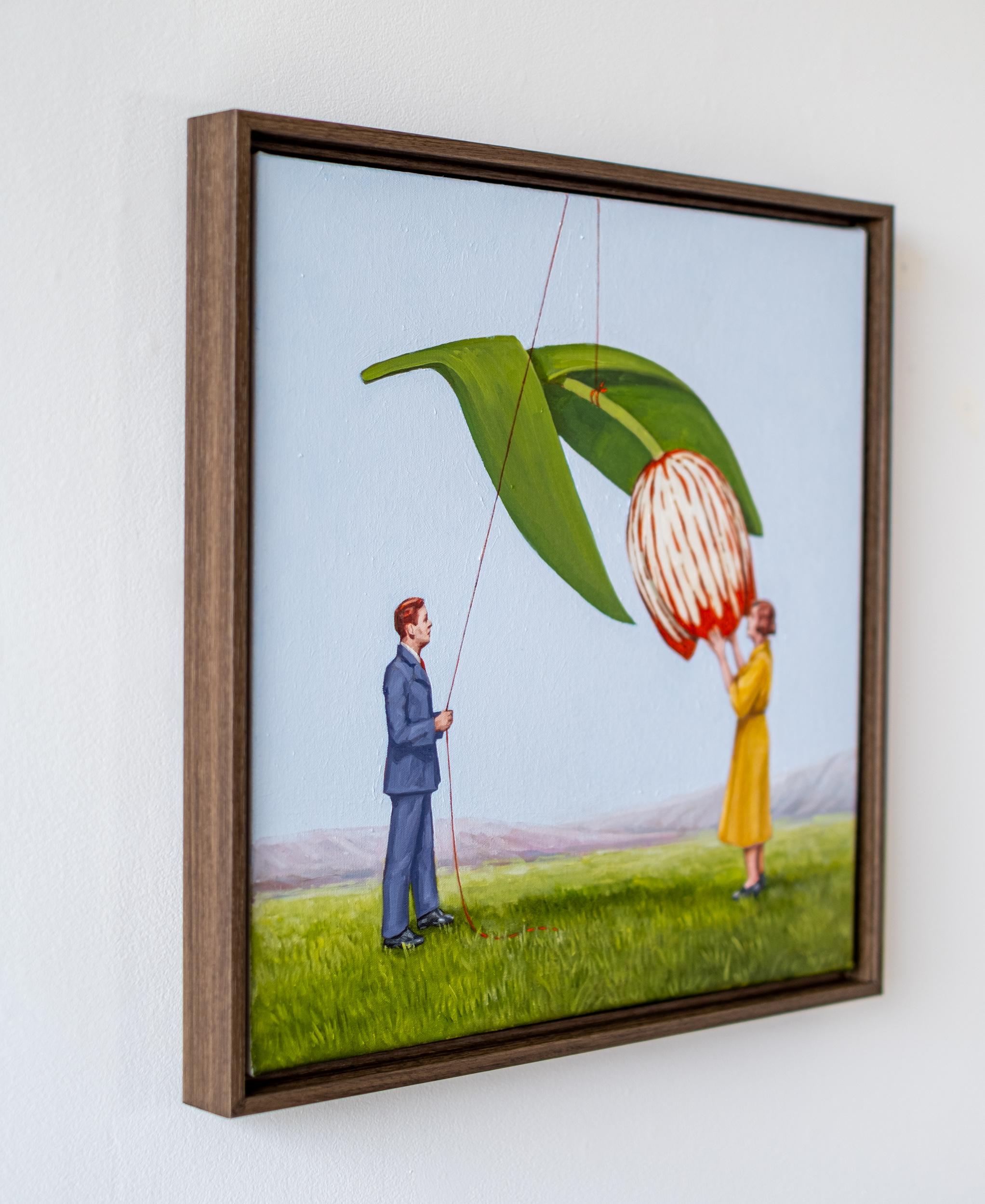 This contemporary surrealistic painting is by Toni Hamel.

The Canadian artist’s imaginative artwork is rooted in storytelling that is often wrapped in humour to convey important messages about topics like societal standards and the status of our