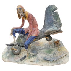 Toni Moretto Lo Scriciollo Italien Vintage Keramik WWII Pilot-Skulptur