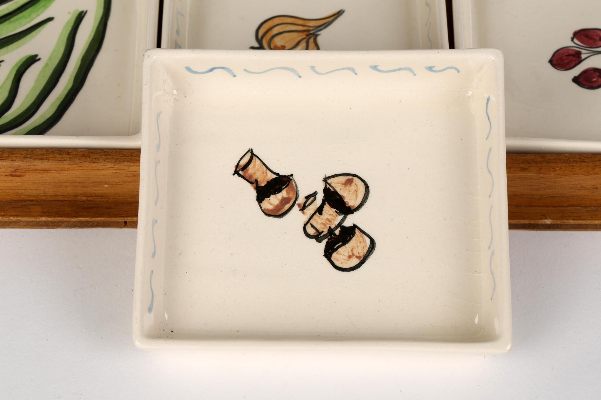 Toni Raymond Mid-Century Pottery Serving Dishes on Fitted Tray For Sale 2