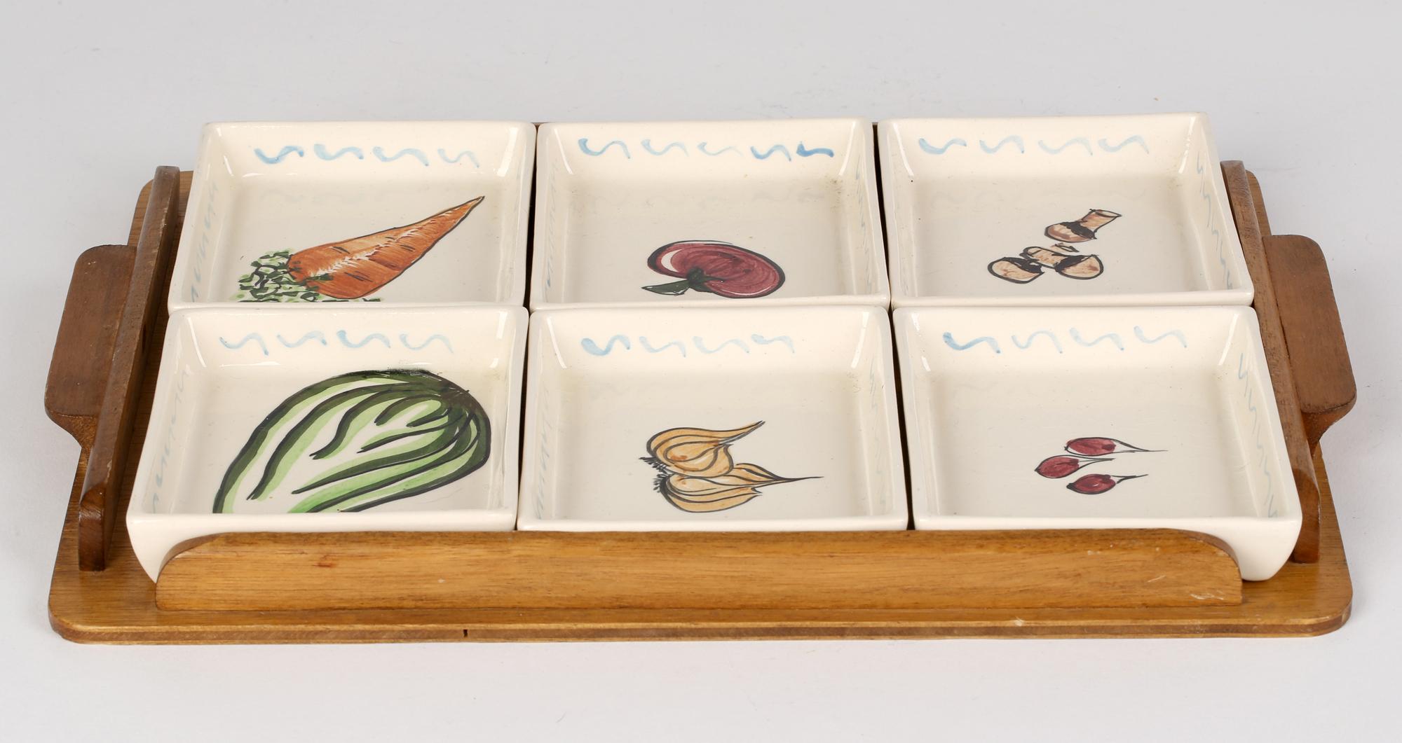 Mid-20th Century Toni Raymond Mid-Century Pottery Serving Dishes on Fitted Tray For Sale