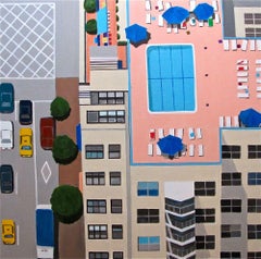 NYC Roof Pool, Painting, Acrylic on Canvas