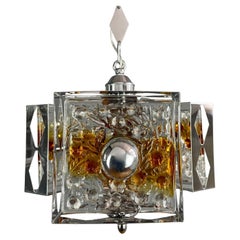 Toni Zuccheri attributable 1970s Mazzega Murano Space Age 3-light pendant lamp.
