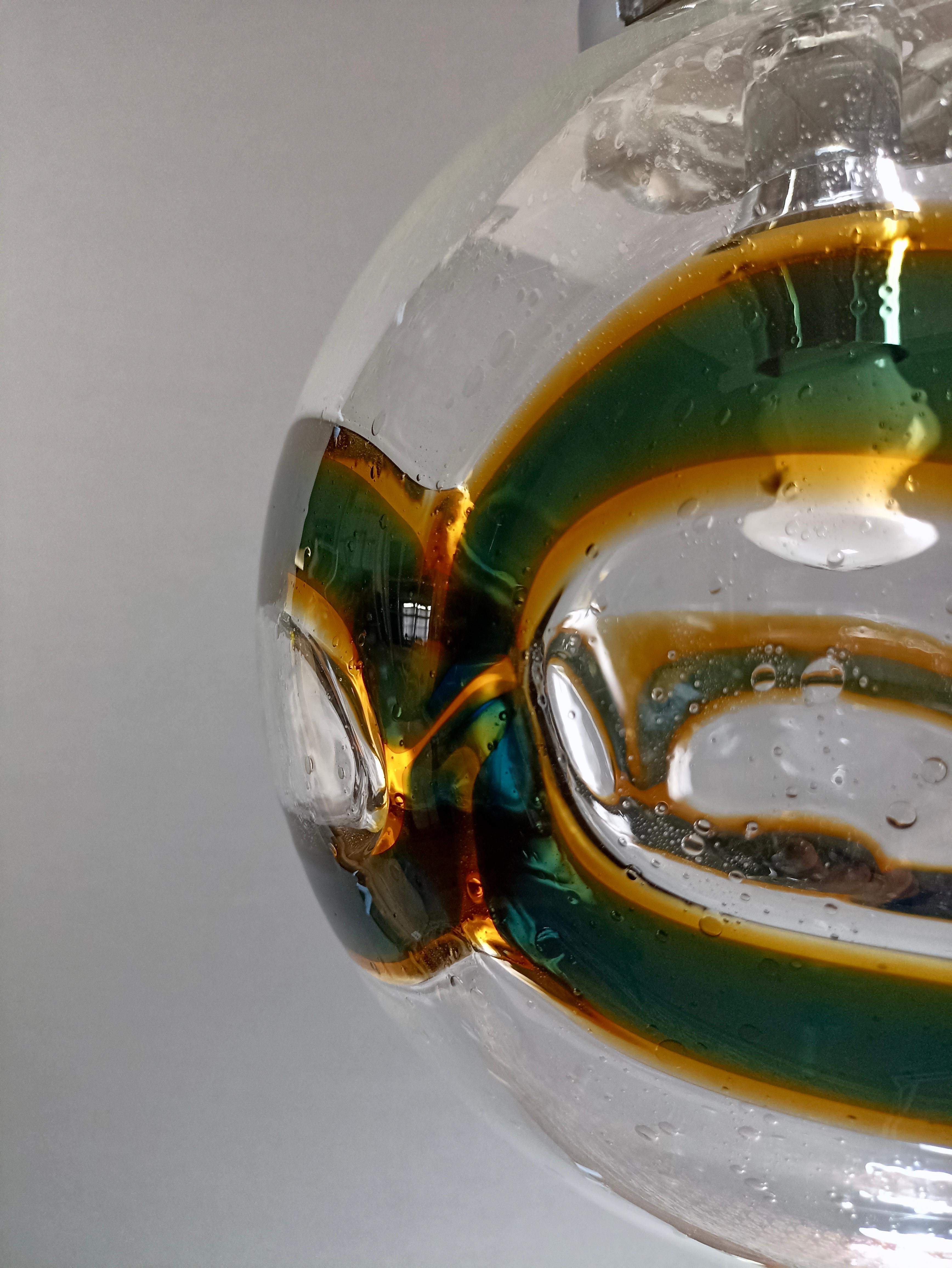 1960s Toni Zuccheri Attributable Large Space Age Murano Art Glass Pendant Lamp For Sale 6