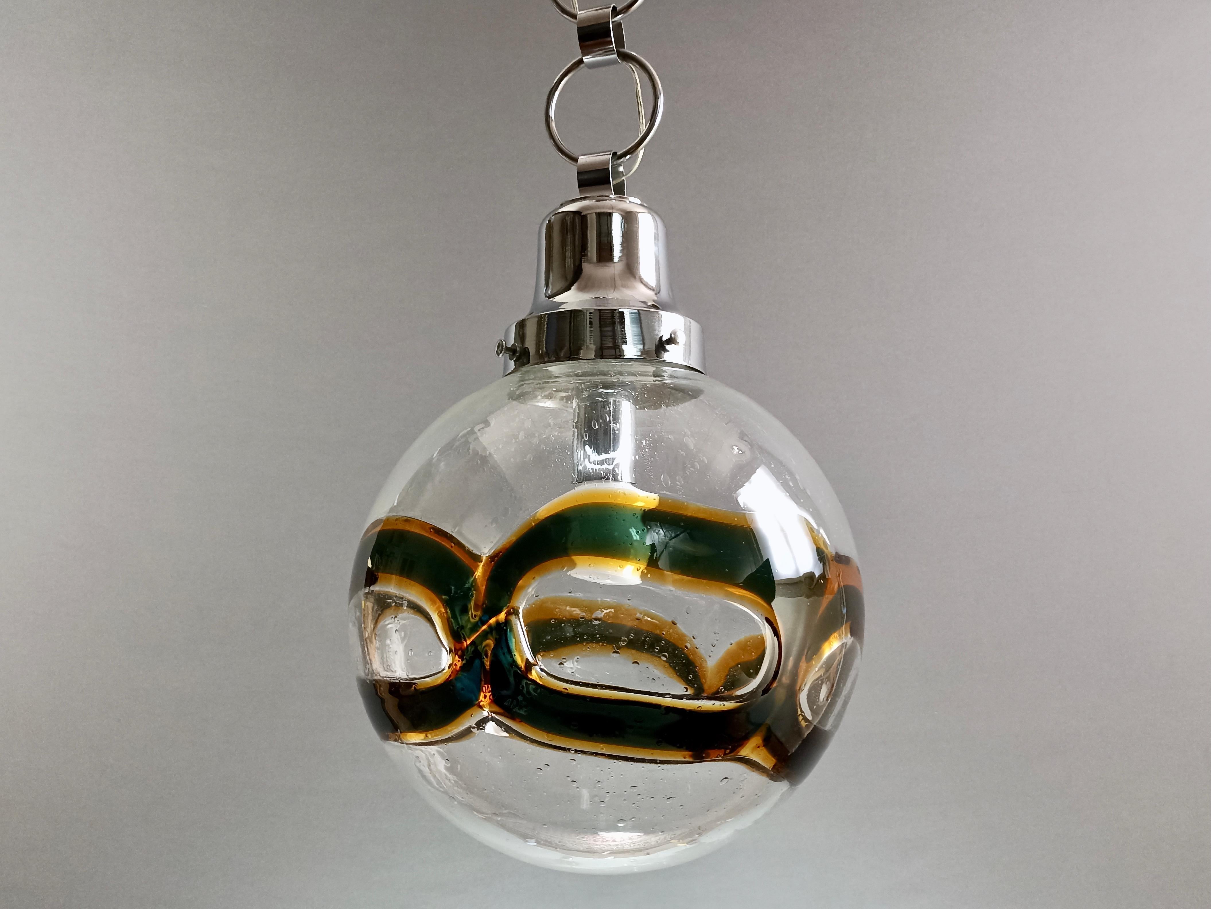 Italian 1960s Toni Zuccheri Attributable Large Space Age Murano Art Glass Pendant Lamp For Sale