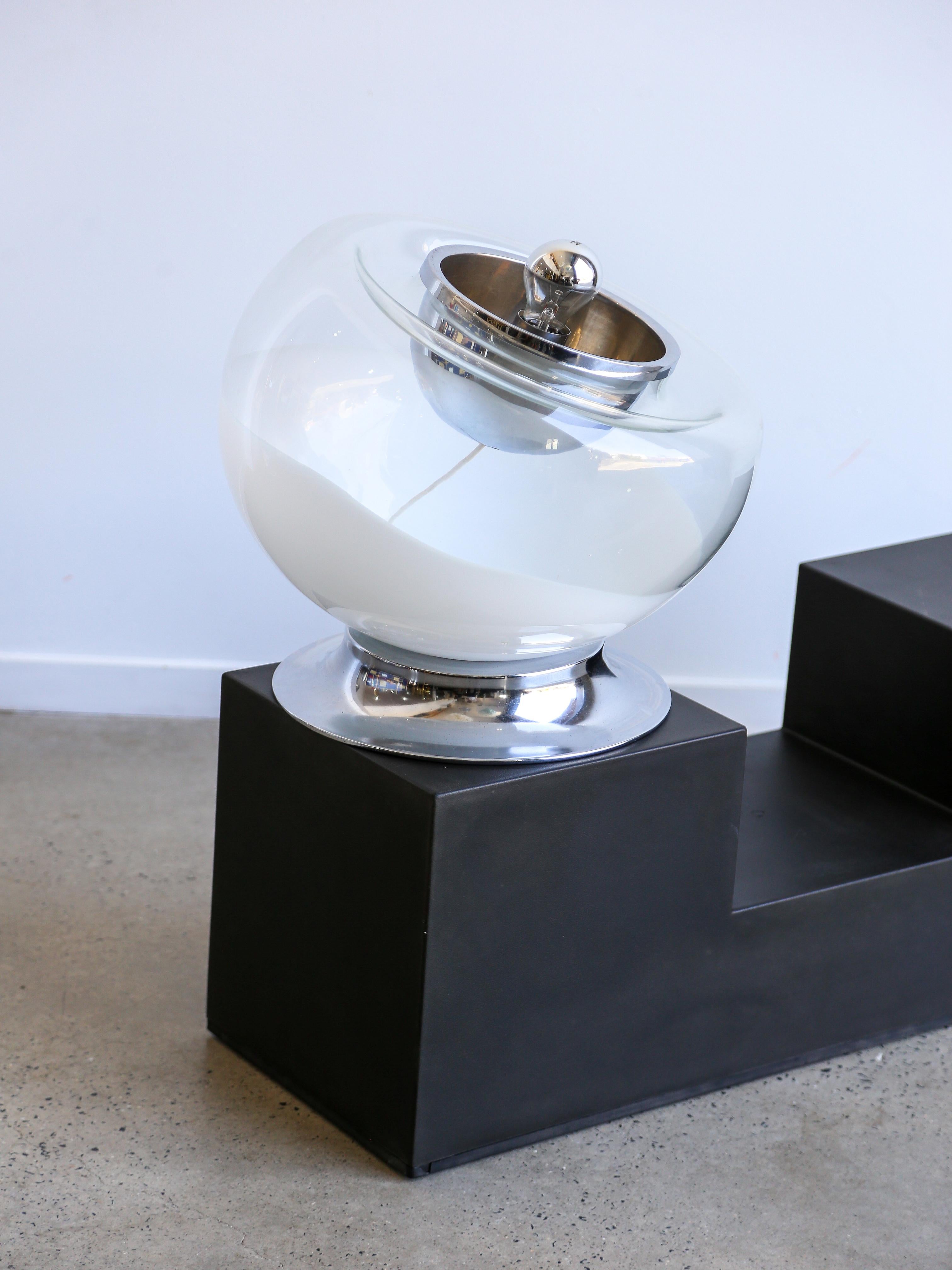 Toni Zuccheri Chrome & White Murano Glass Table Lamp 5
