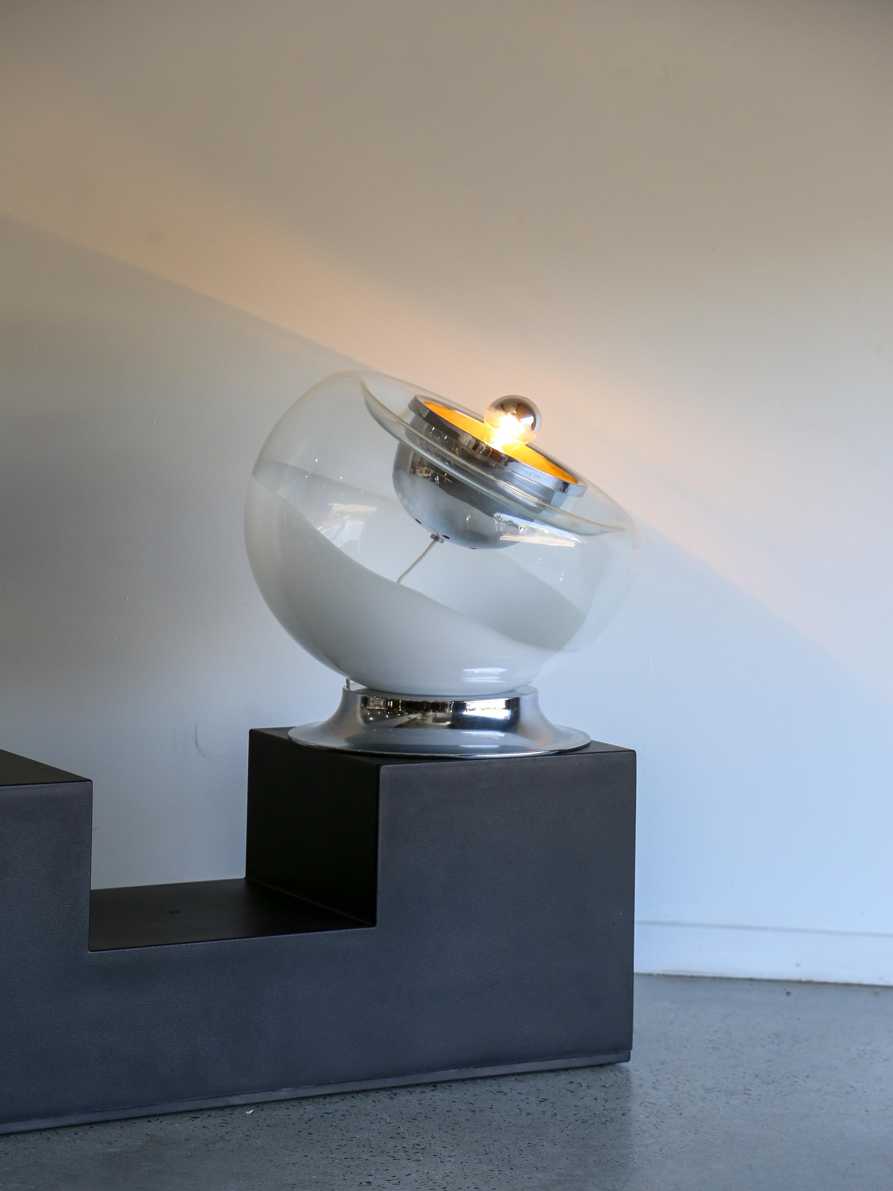 Mid-20th Century Toni Zuccheri Chrome & White Murano Glass Table Lamp