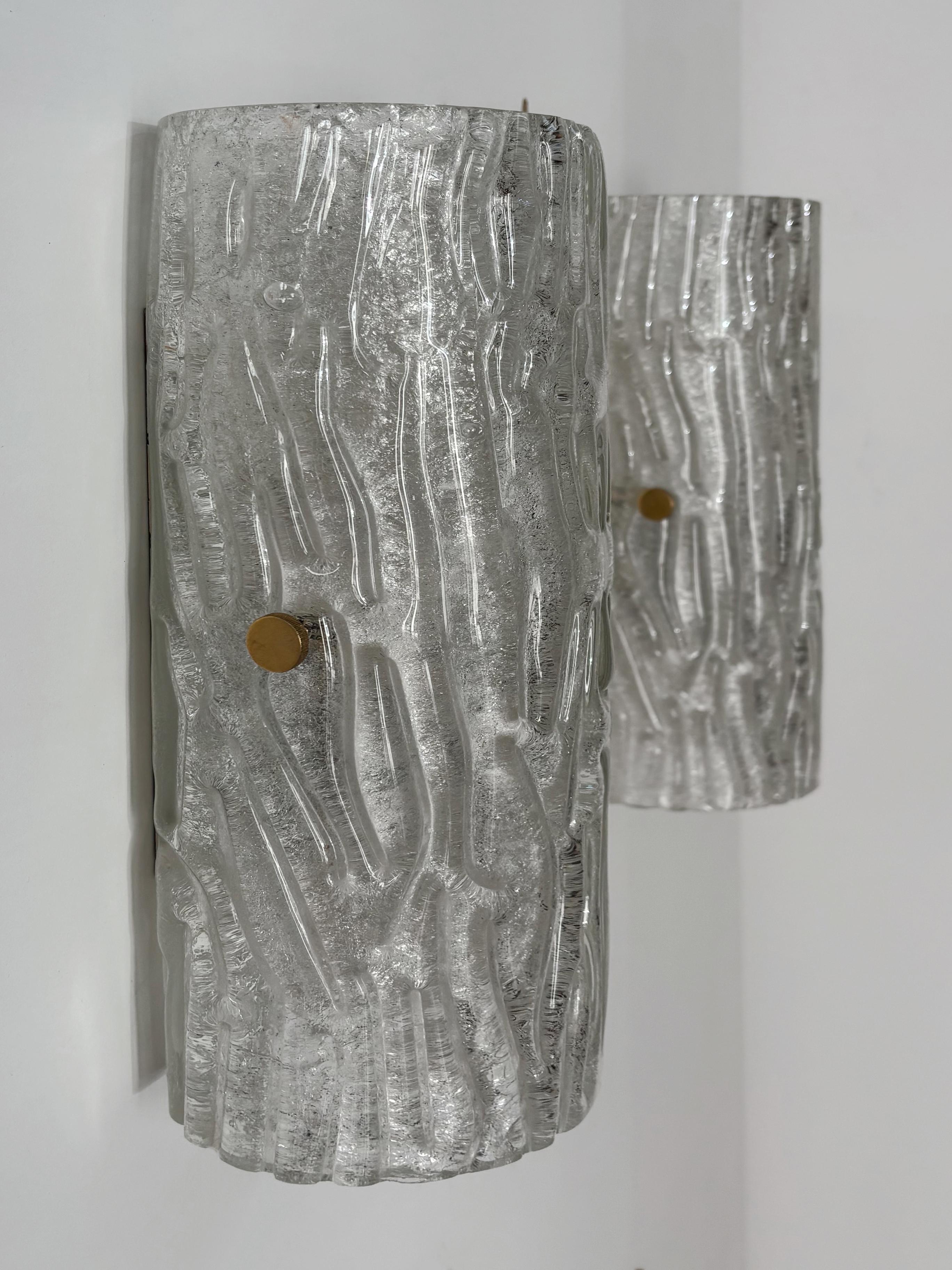 Metal Toni Zuccheri for Seguso Murano Italian Midcentury Glass Sconces Wall Lamps 1950 For Sale