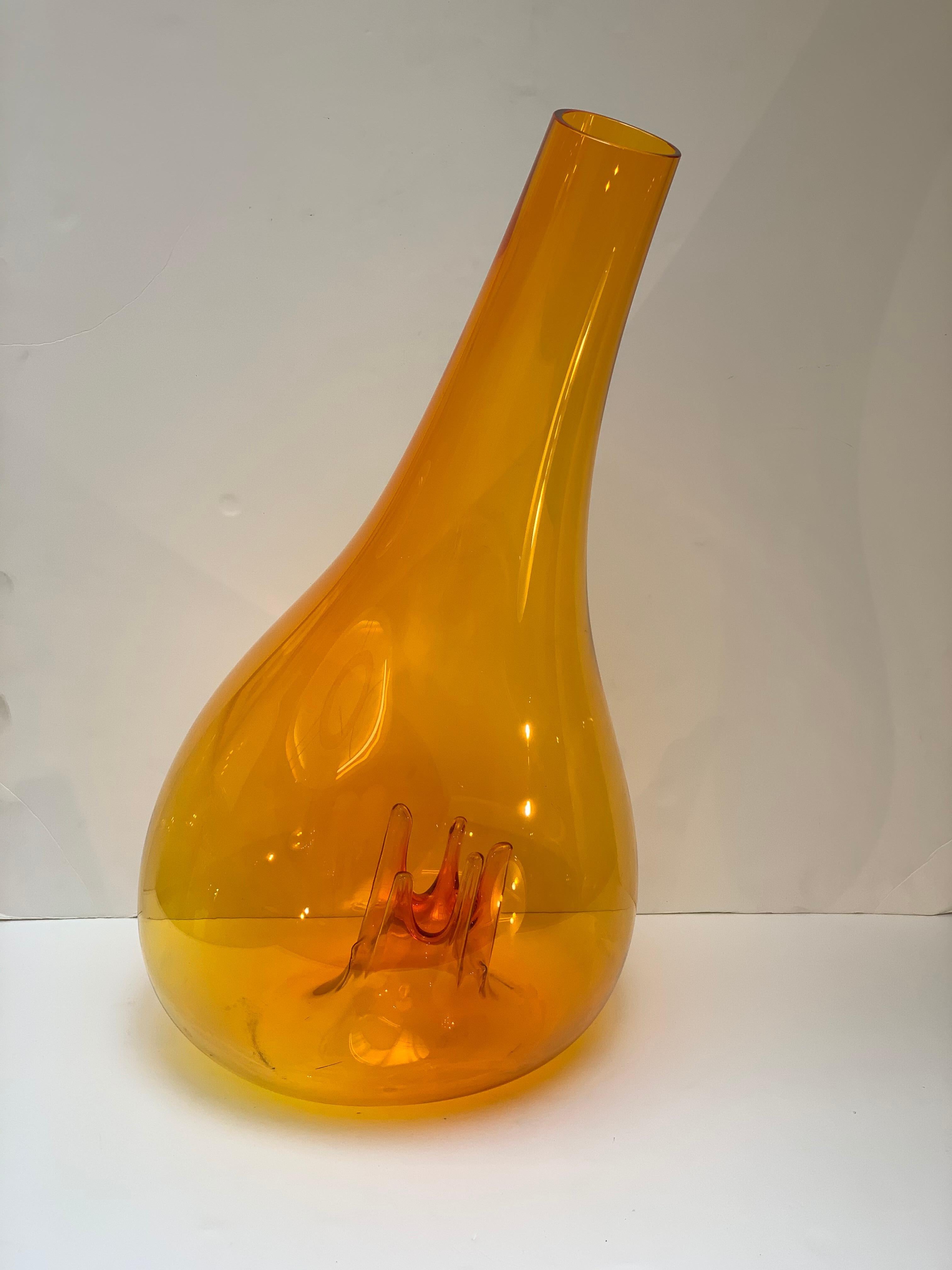 This piece is the yellow-orange large size version of blown Murano glass vase 