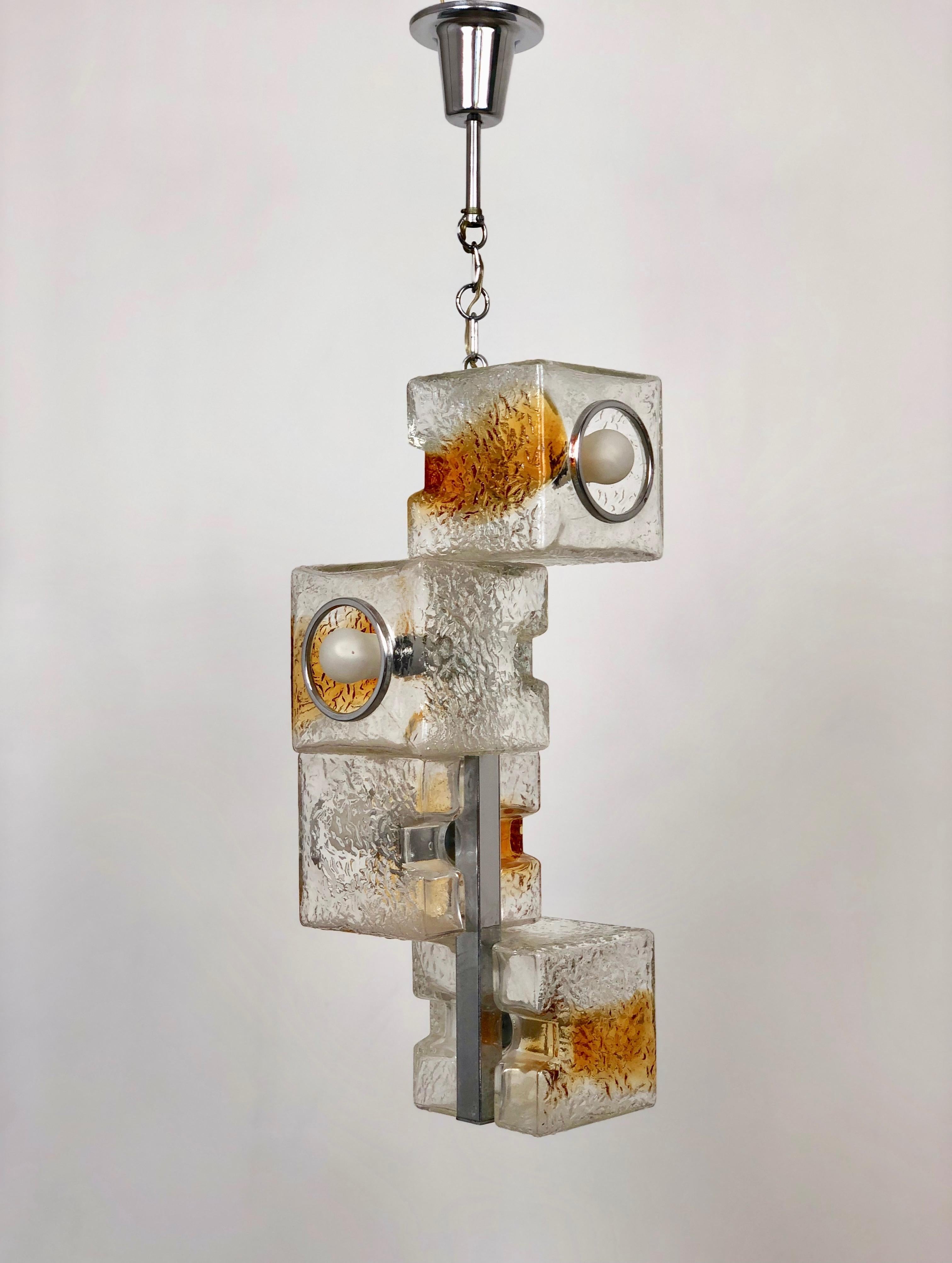 Mid-Century Modern Toni Zuccheri for VeArt Sculpture Cube Design Chandelier 1970s Murano Art Glass For Sale