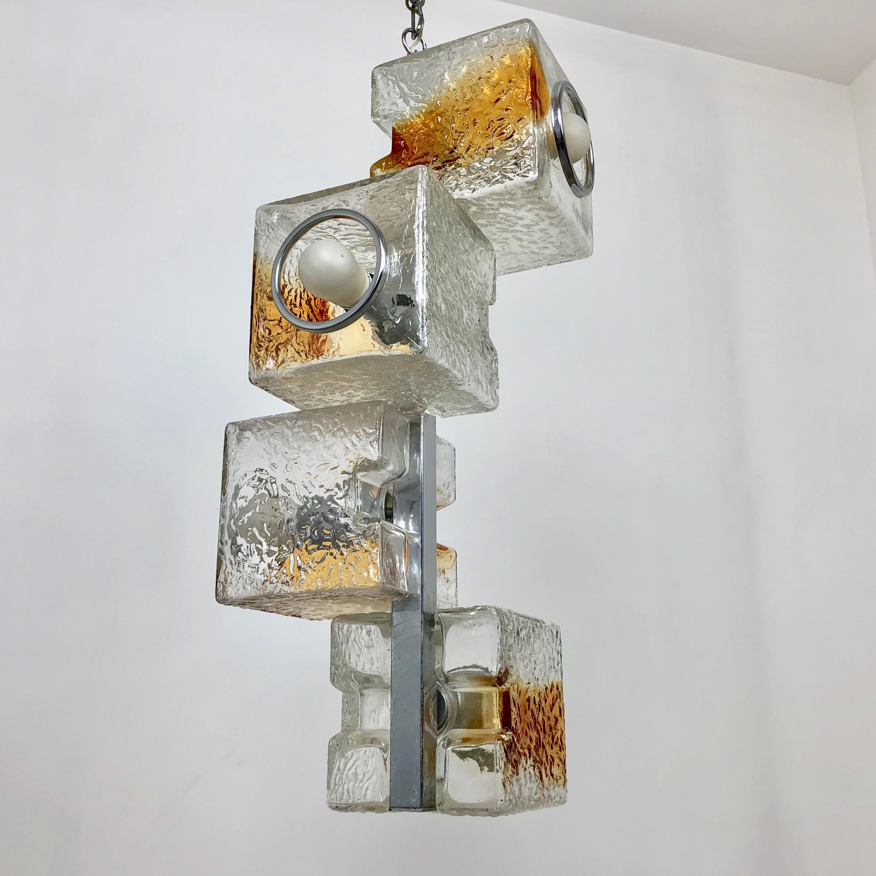 Late 20th Century Toni Zuccheri for VeArt Sculpture Cube Design Chandelier 1970s Murano Art Glass For Sale