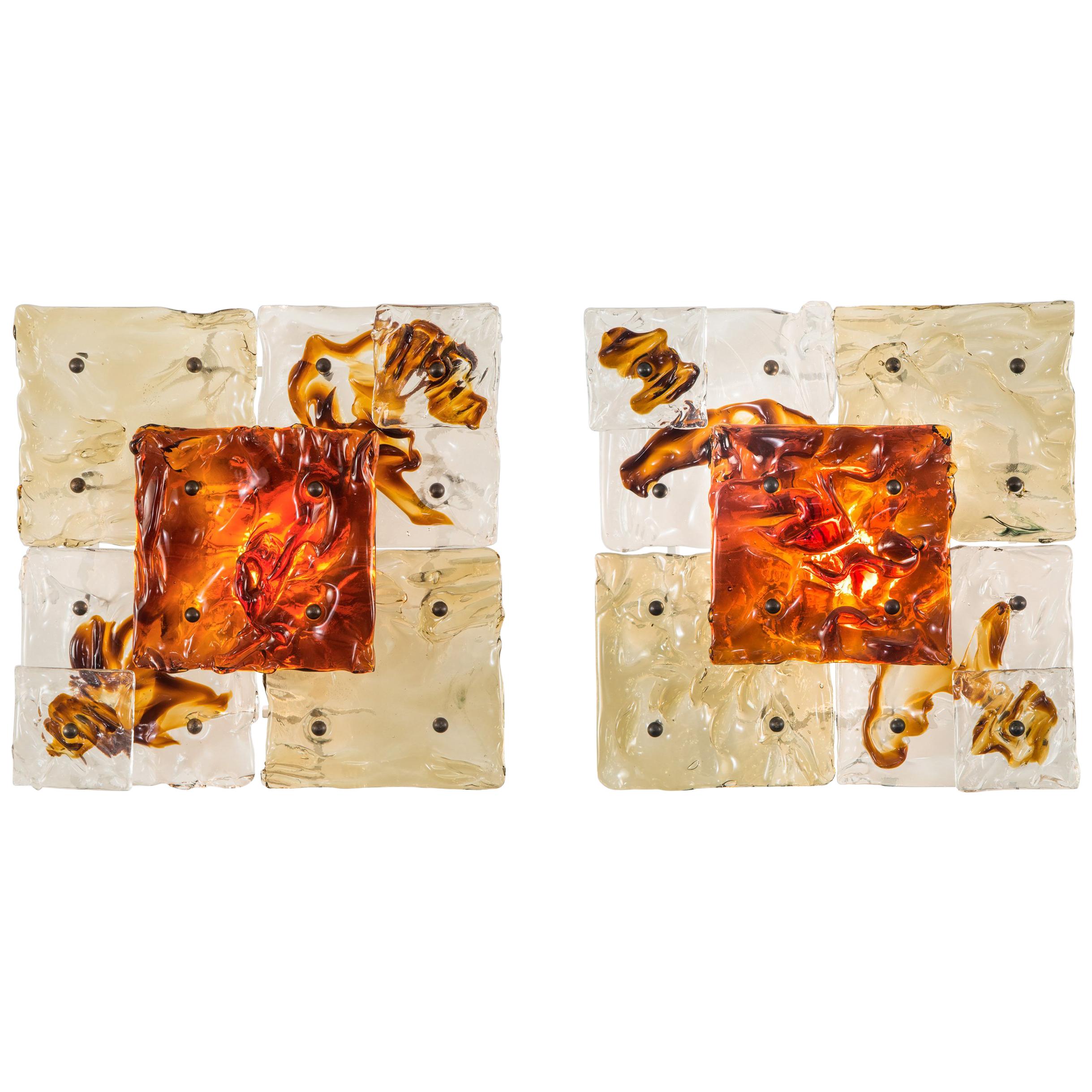 Toni Zuccheri for Venini, a Pair of Patchwork Sconces/Ceiling Lights